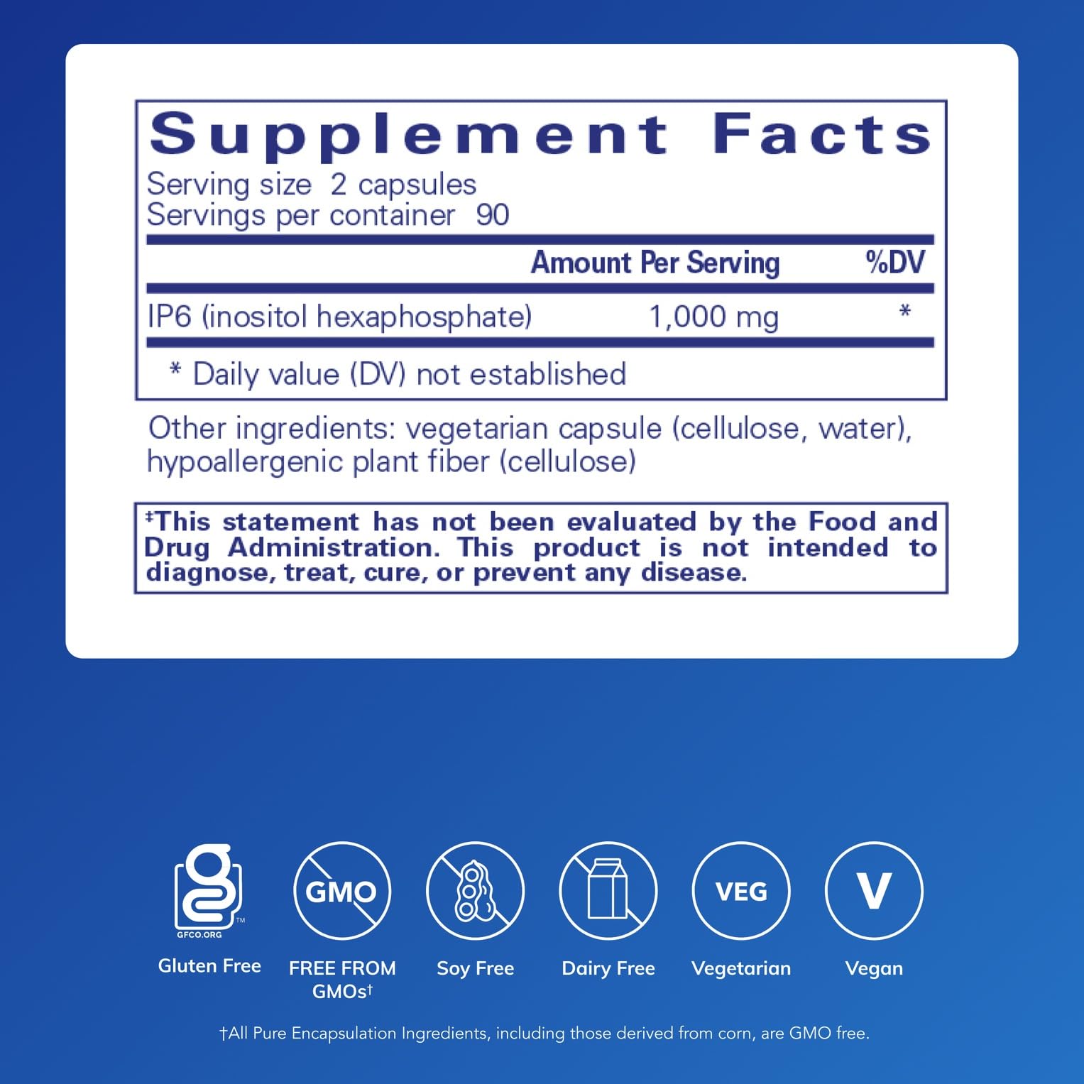 Pure Encapsulations IP6 Inositol Hexaphosphate 1000mg side view