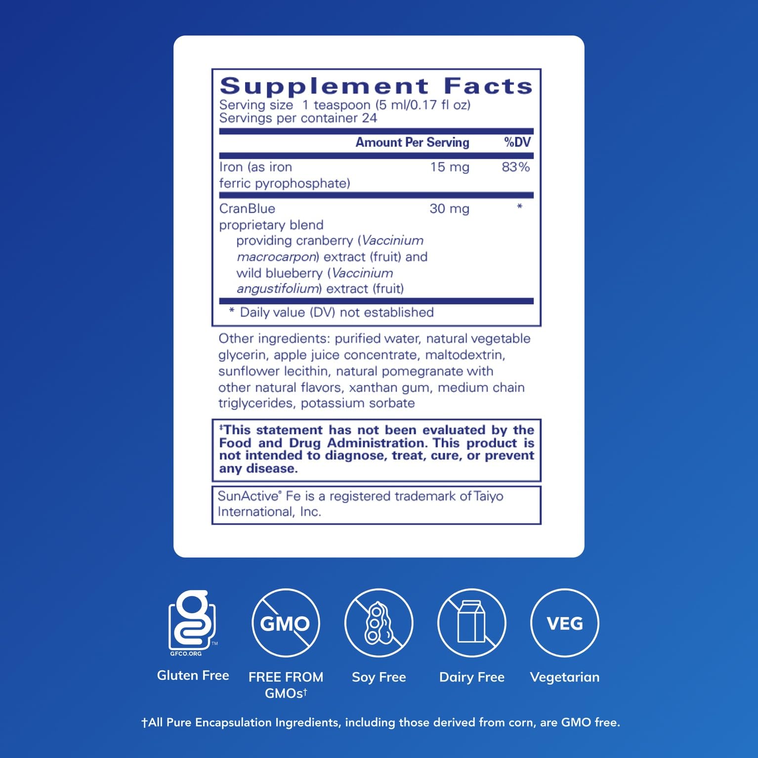 Pure Encapsulations Iron Liquid Supplement bottle side view