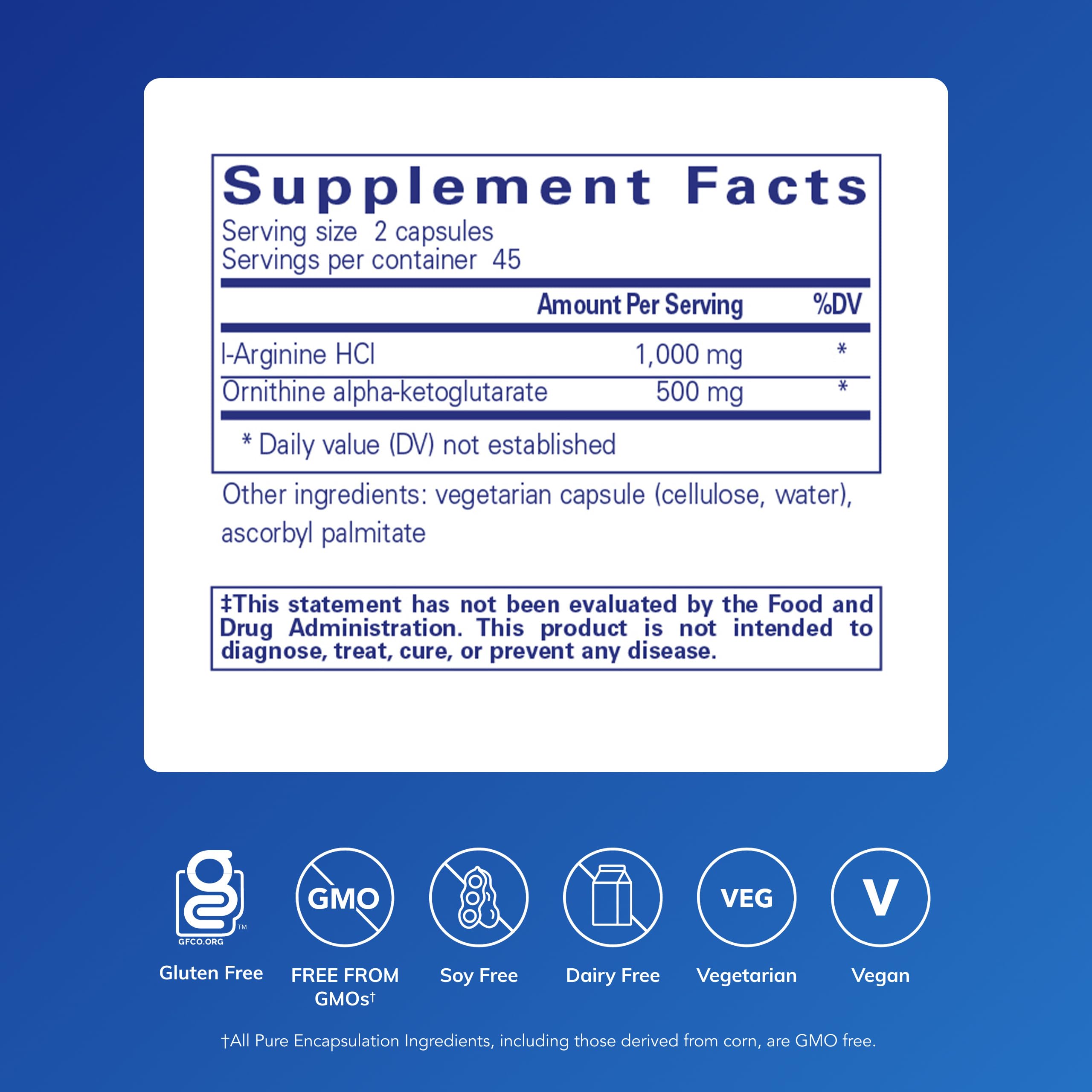 Pure Encapsulations L-Arginine 1000mg supplement side view