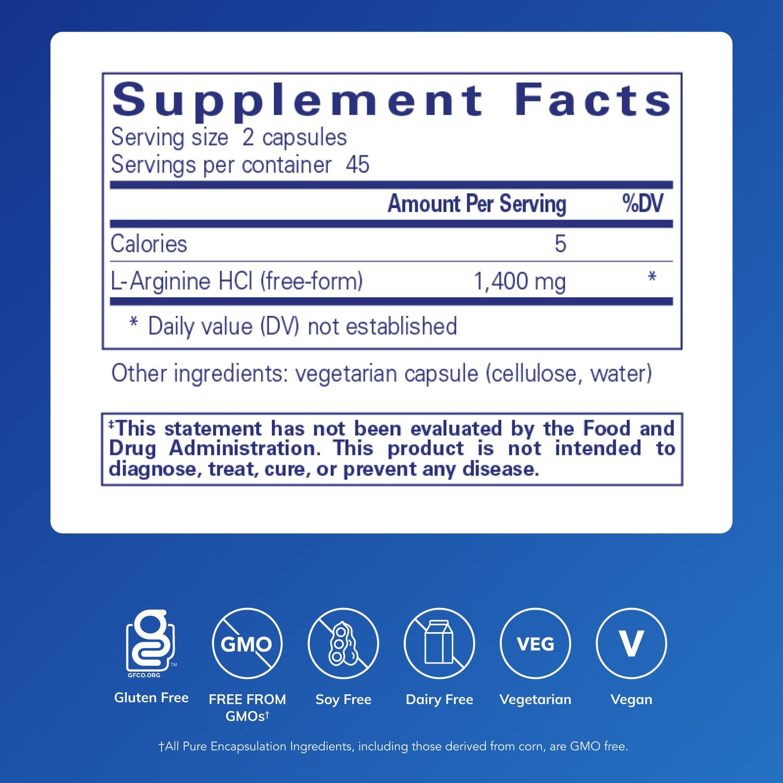 Pure Encapsulations L-Arginine 1400mg capsules side view