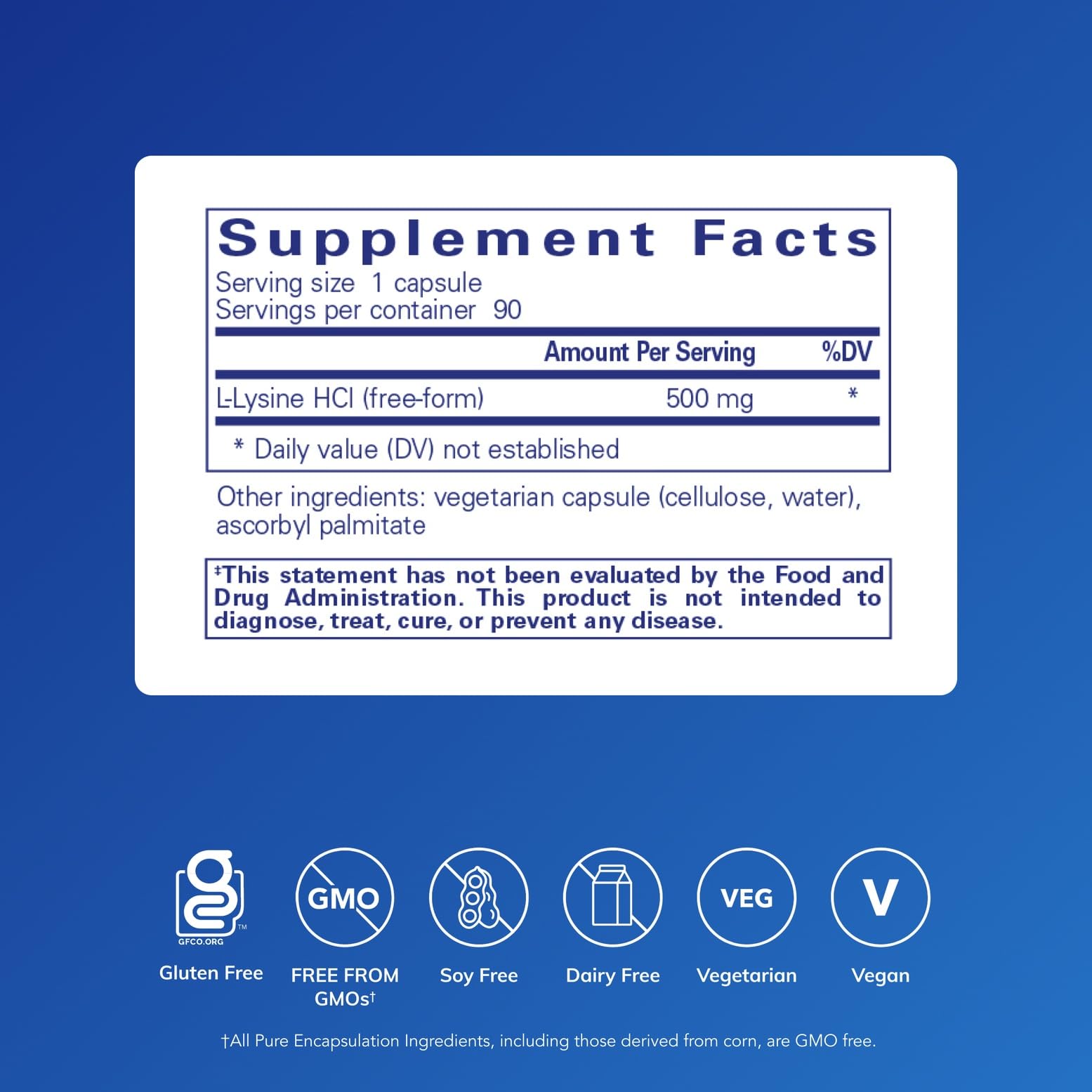 Pure Encapsulations L-Lysine 500mg capsules back view