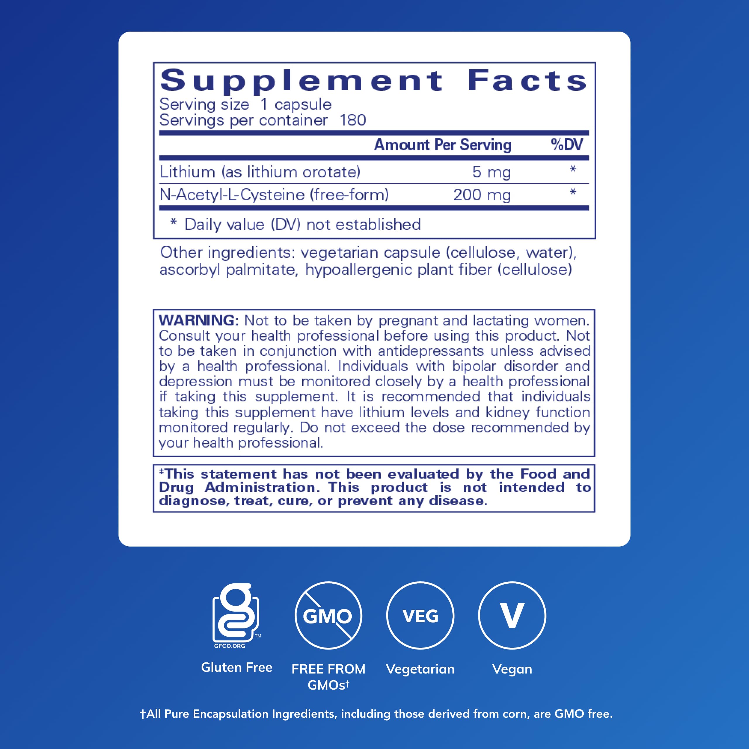 Pure Encapsulations Lithium Orotate Blend 5mg 90 Capsules side view