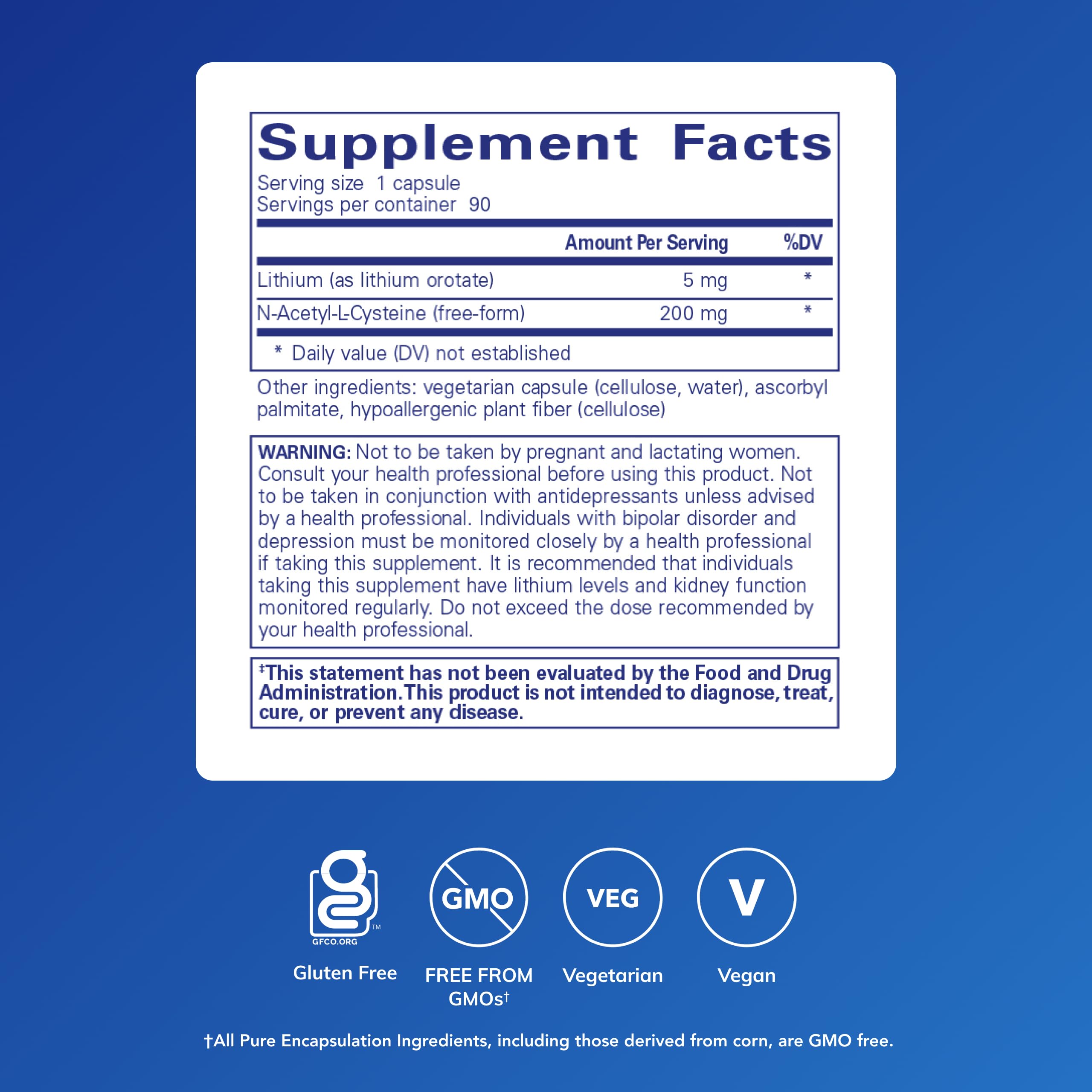 Pure Encapsulations Lithium Orotate Blend 5mg capsules side view