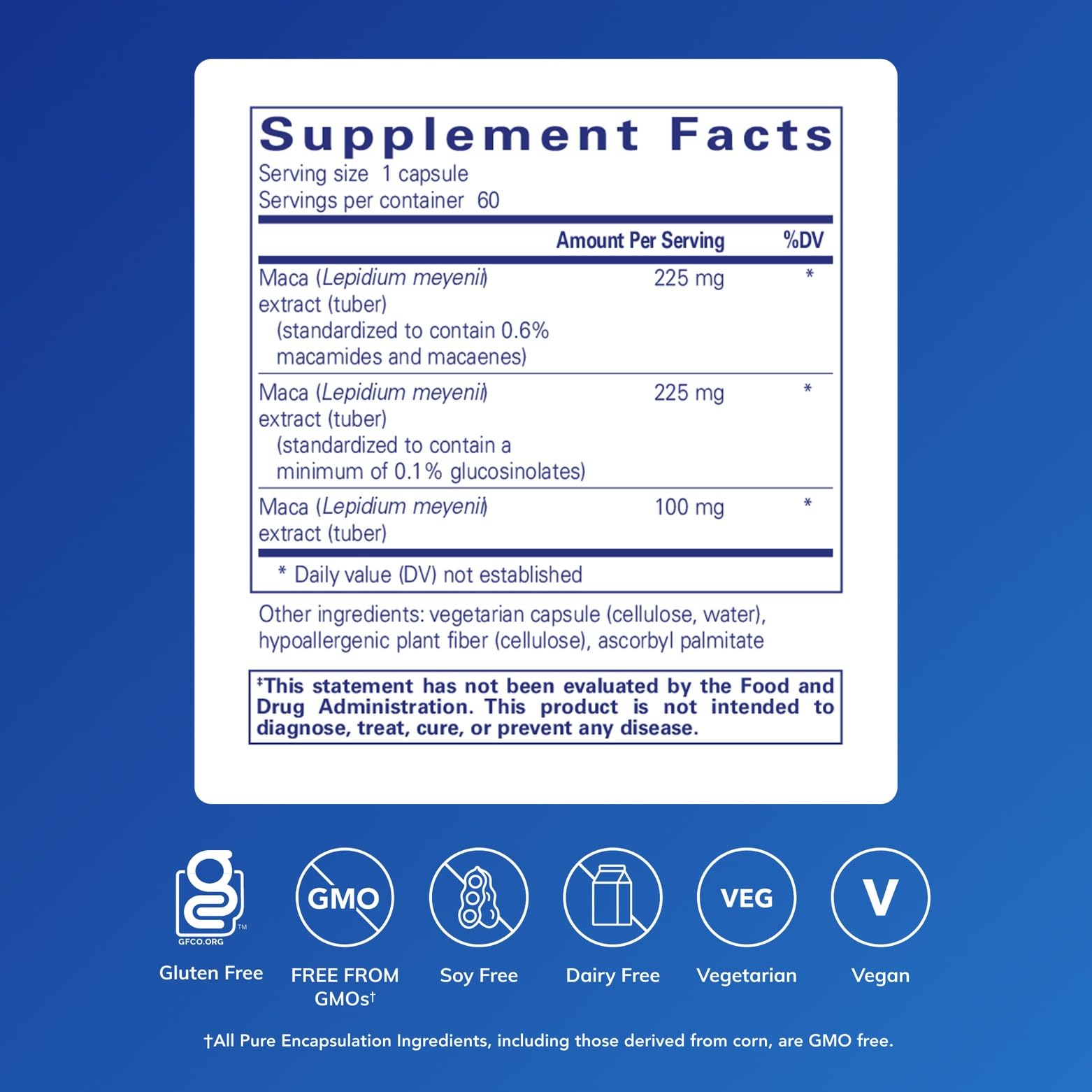 Pure Encapsulations Maca-3 Herbal Supplement side view showing capsule