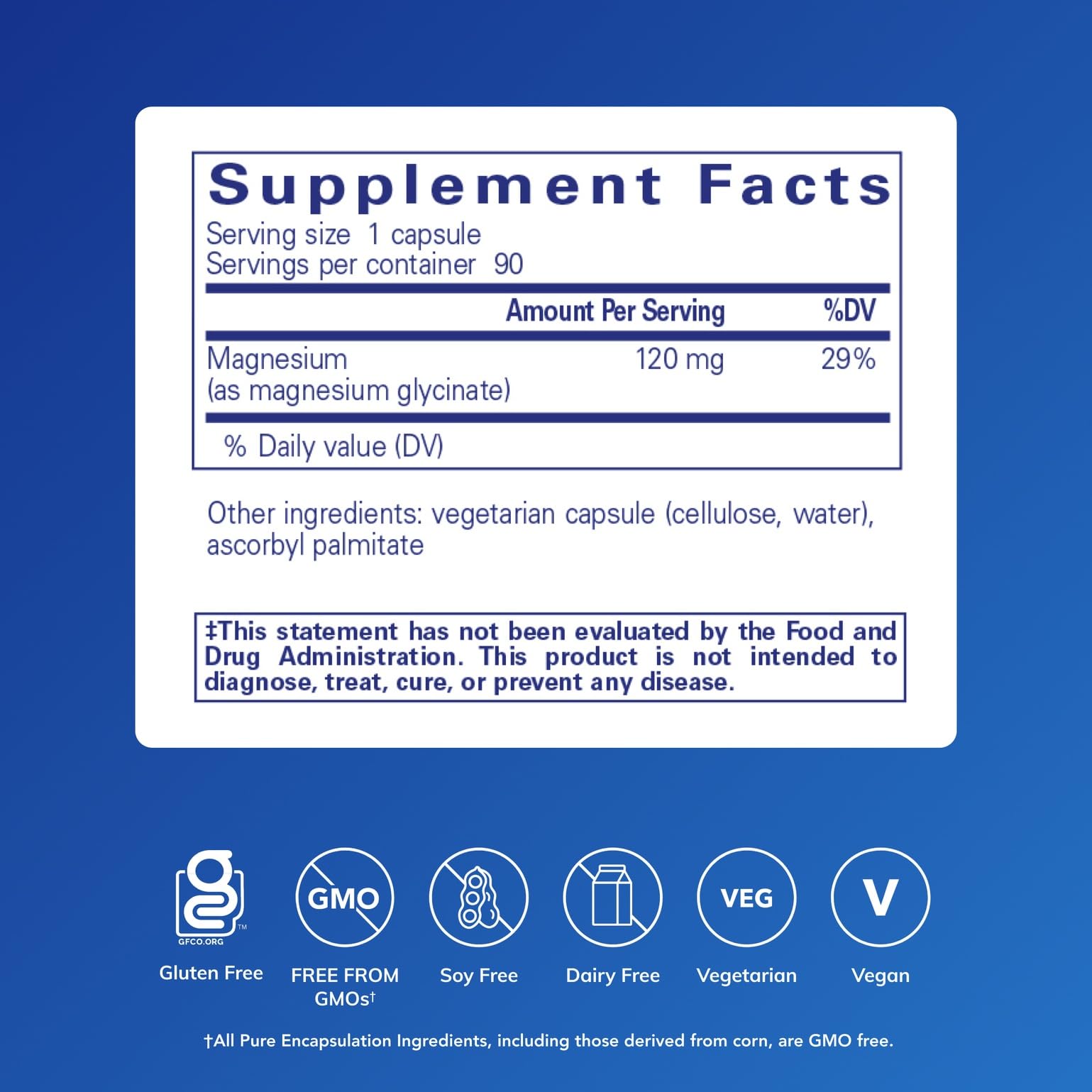 Pure Encapsulations Magnesium Glycinate 120mg Capsules back view
