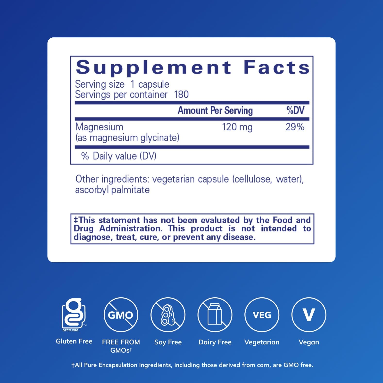 Pure Encapsulations Magnesium Glycinate Capsules 120mg back view