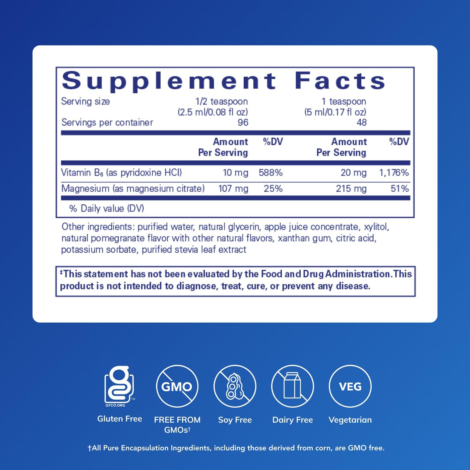 Pure Encapsulations Magnesium Glycinate Liquid 215mg side view