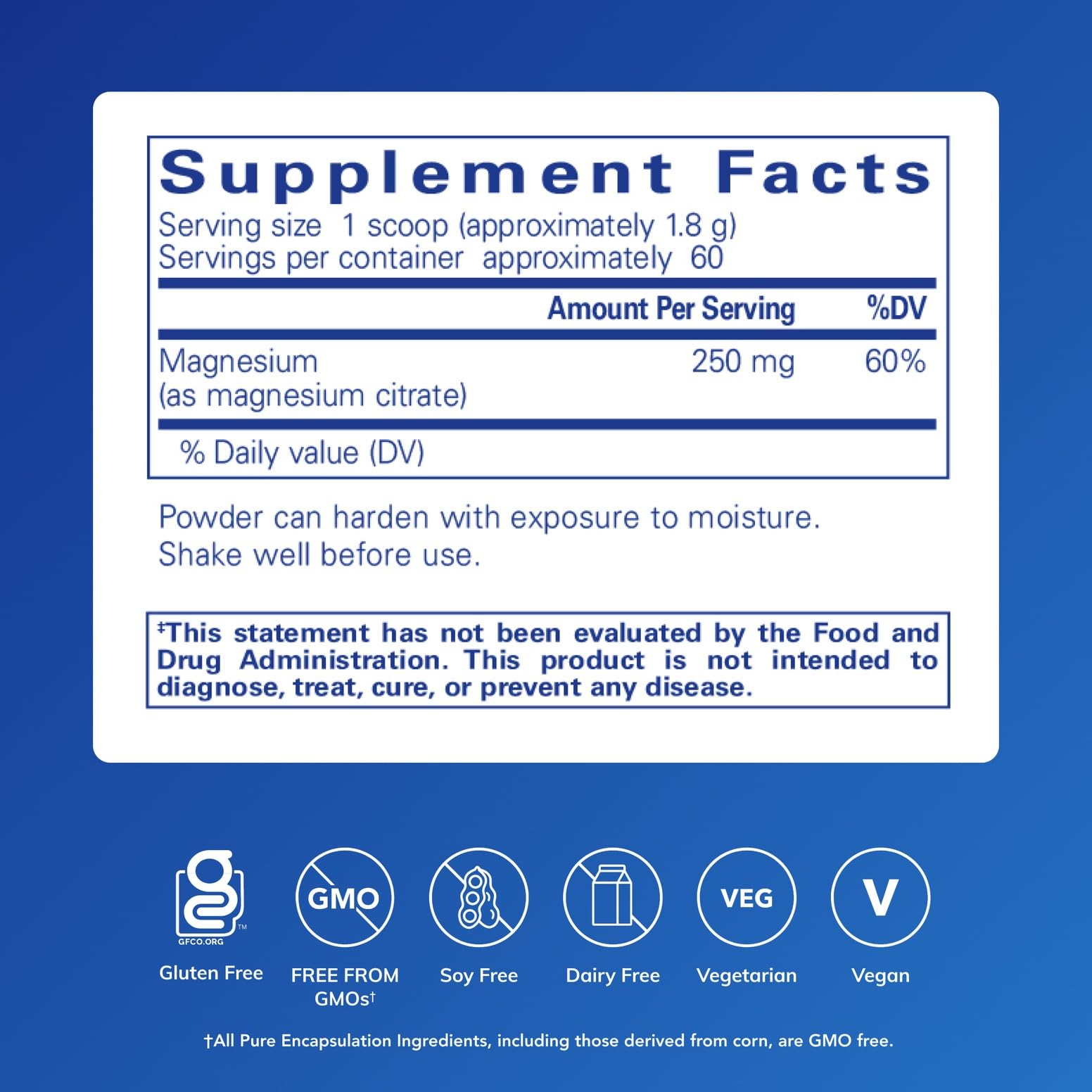 Pure Encapsulations Magnesium Powder 250mg packaging