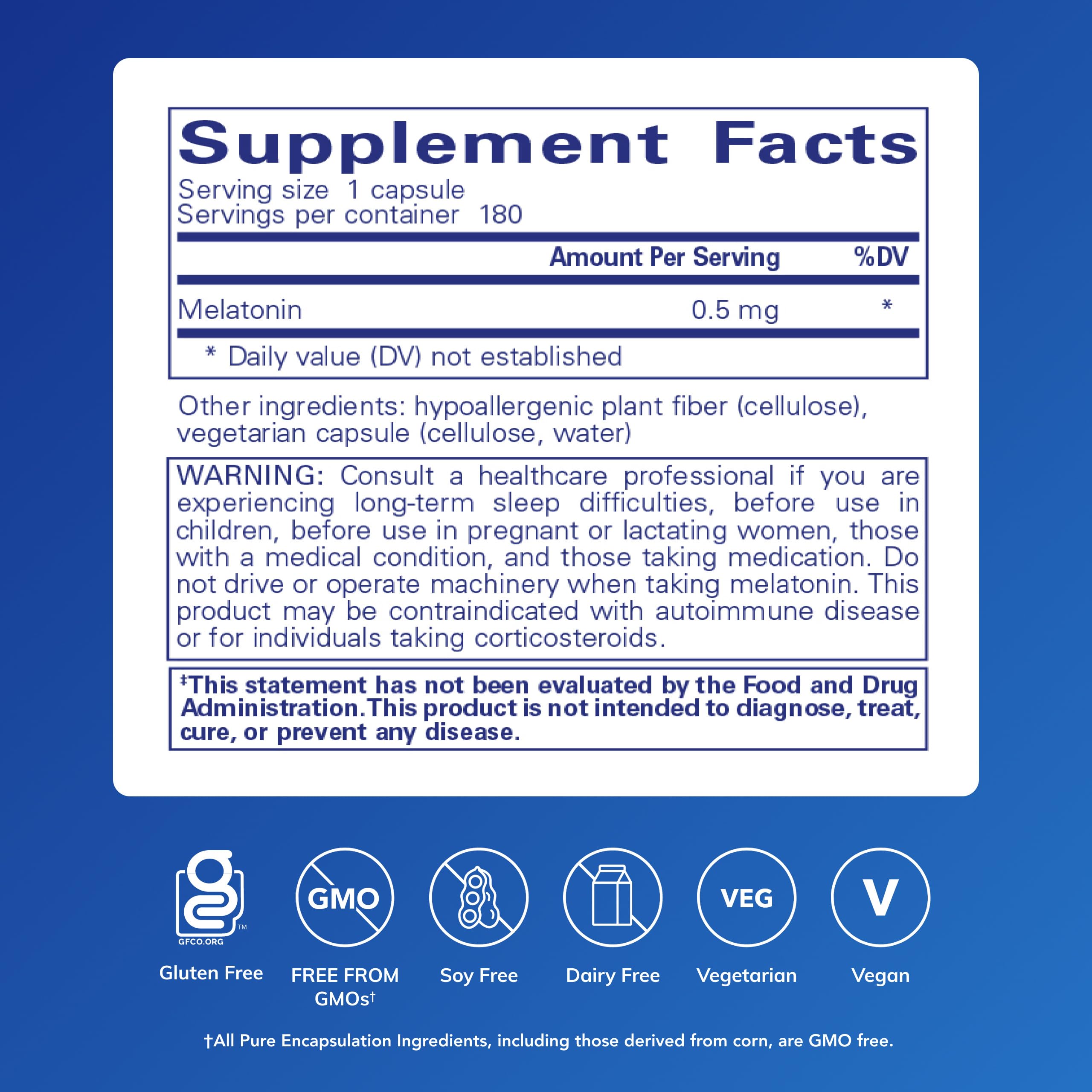 Pure Encapsulations Melatonin 0.5 mg capsule close-up