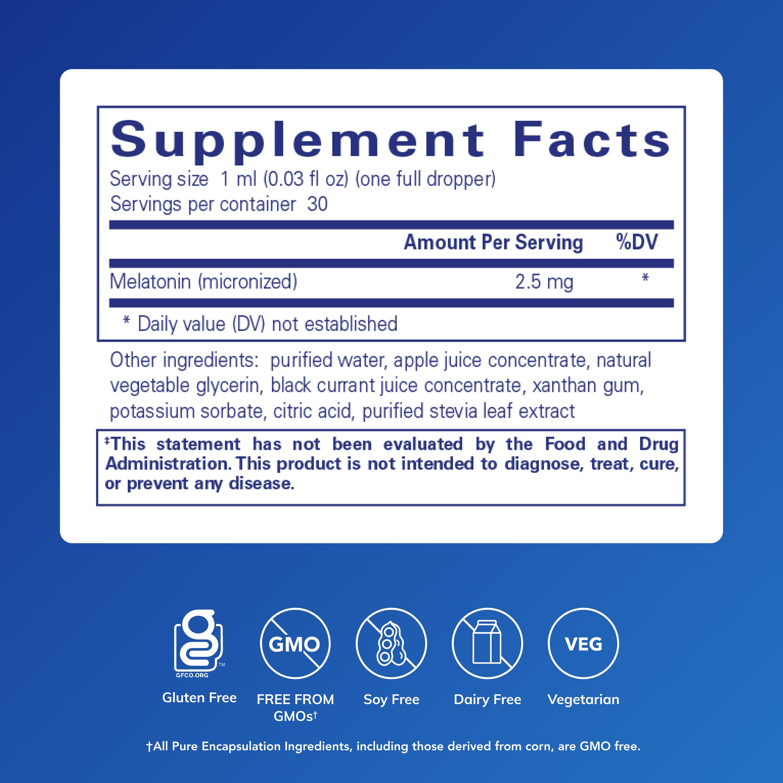 Pure Encapsulations Melatonin Liquid 2.5mg back view