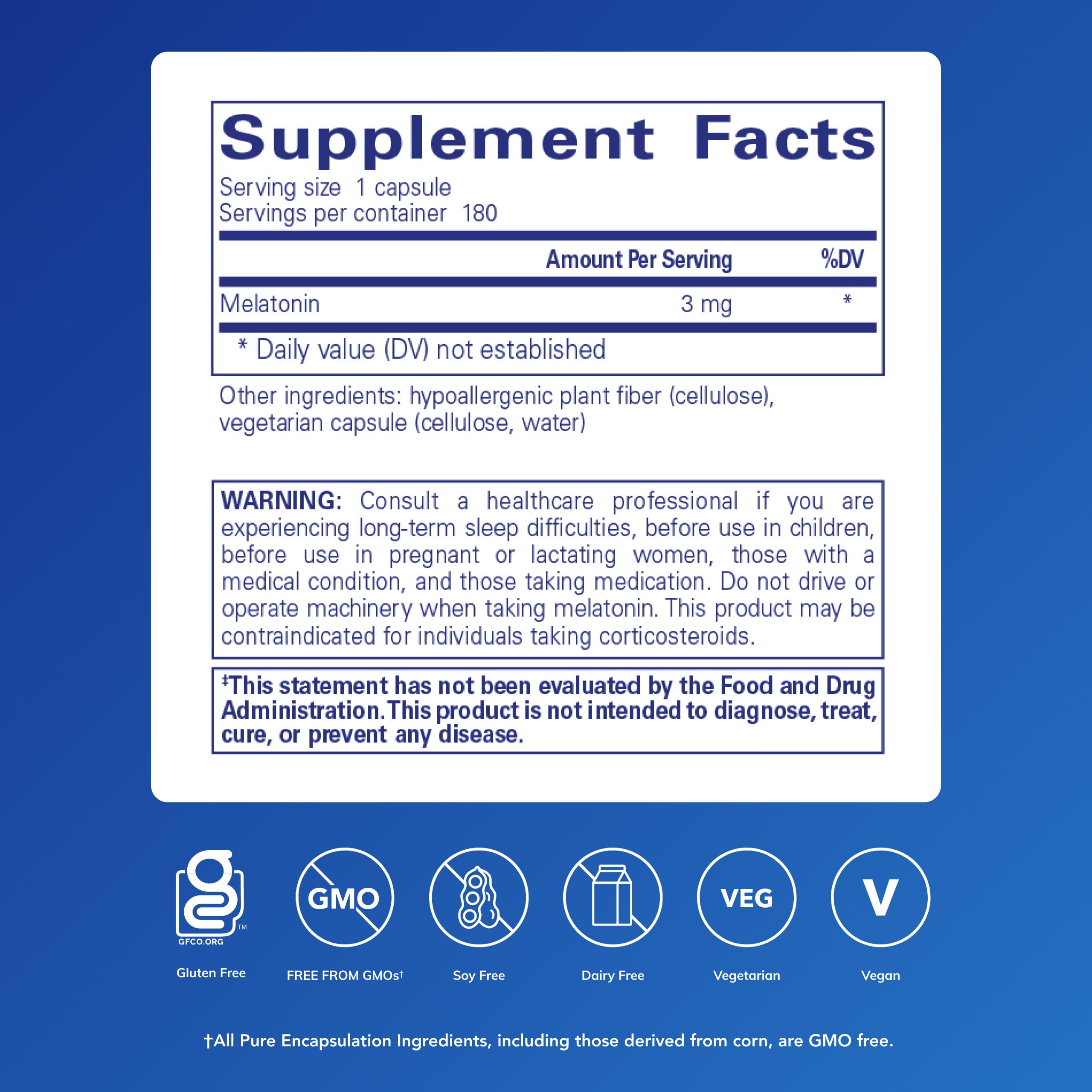 Pure Encapsulations Melatonin Sleep Supplement 3mg side view