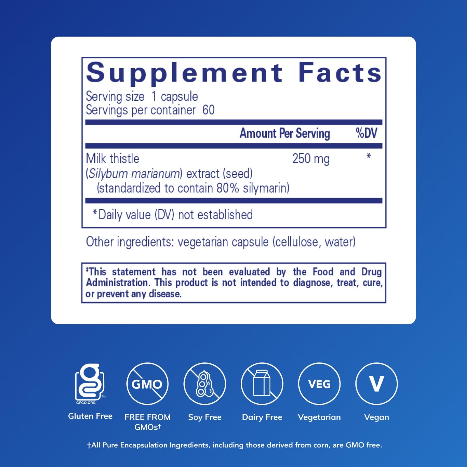 Pure Encapsulations Milk Thistle 250mg capsules side view