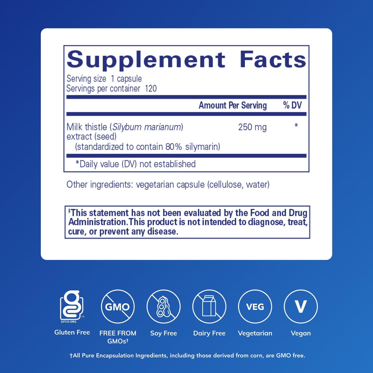 Pure Encapsulations Milk Thistle 250mg supplement side view