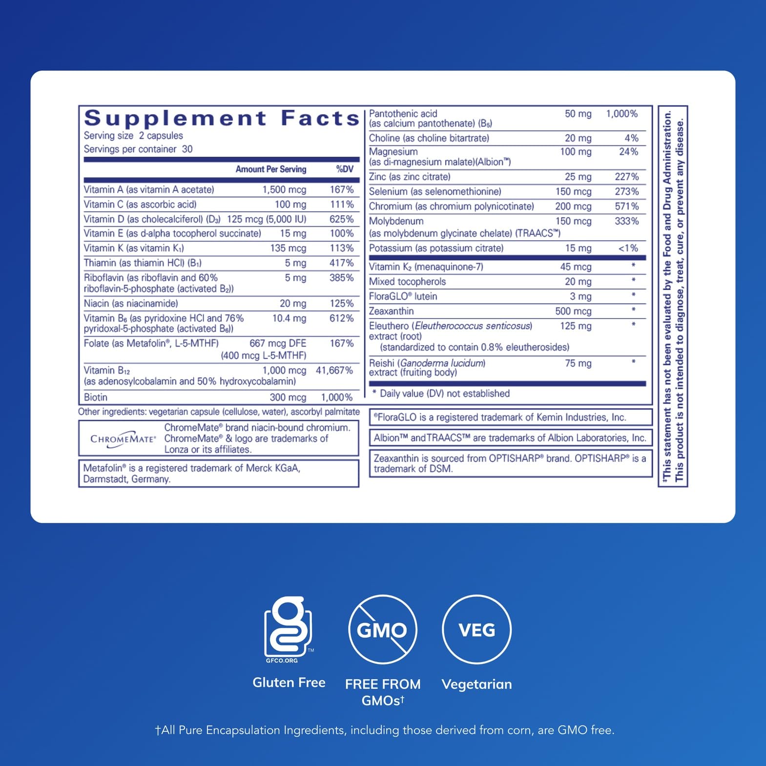 Pure Encapsulations Multivitamin 60 Capsules side view