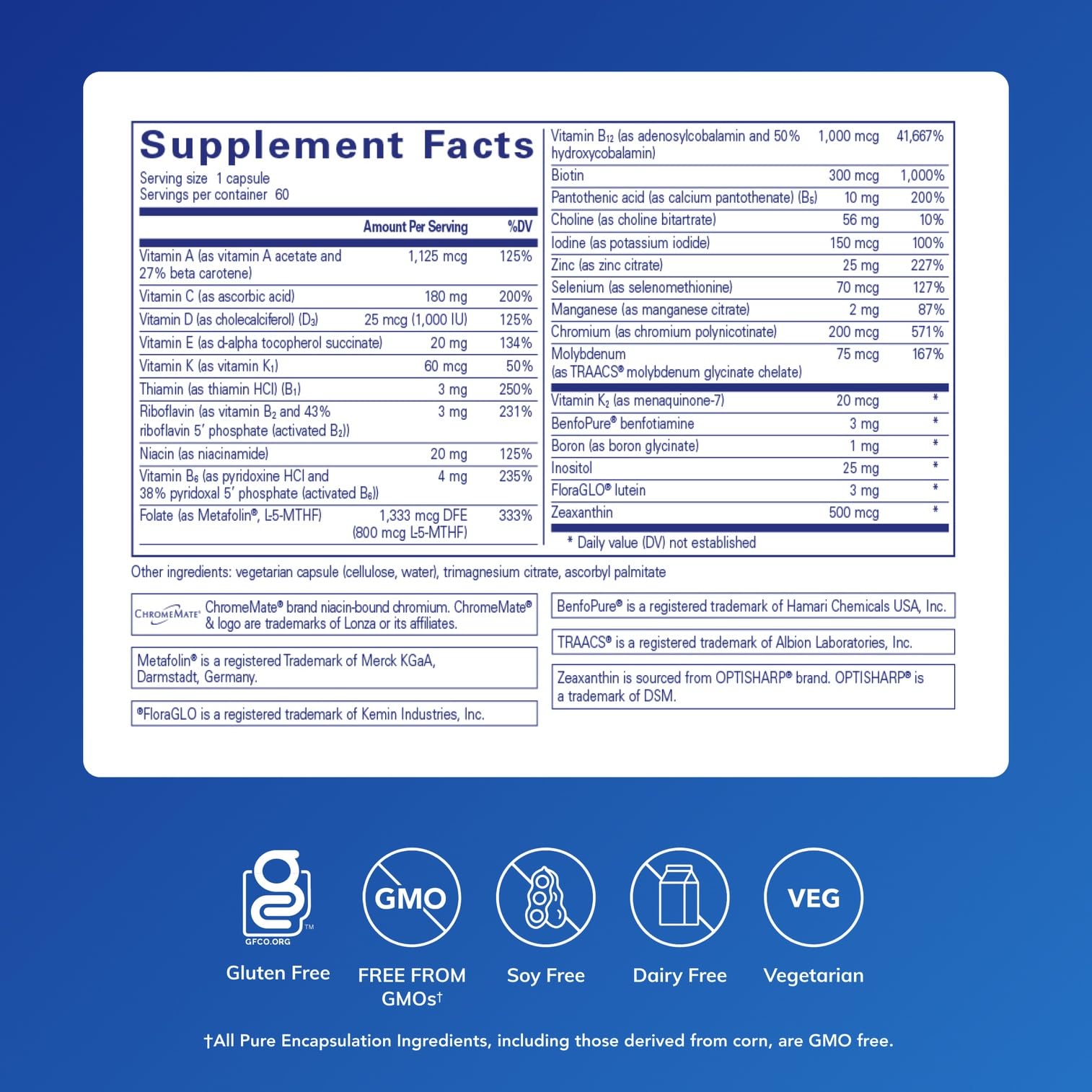 Pure Encapsulations Multivitamin Complex 60 Capsules side view