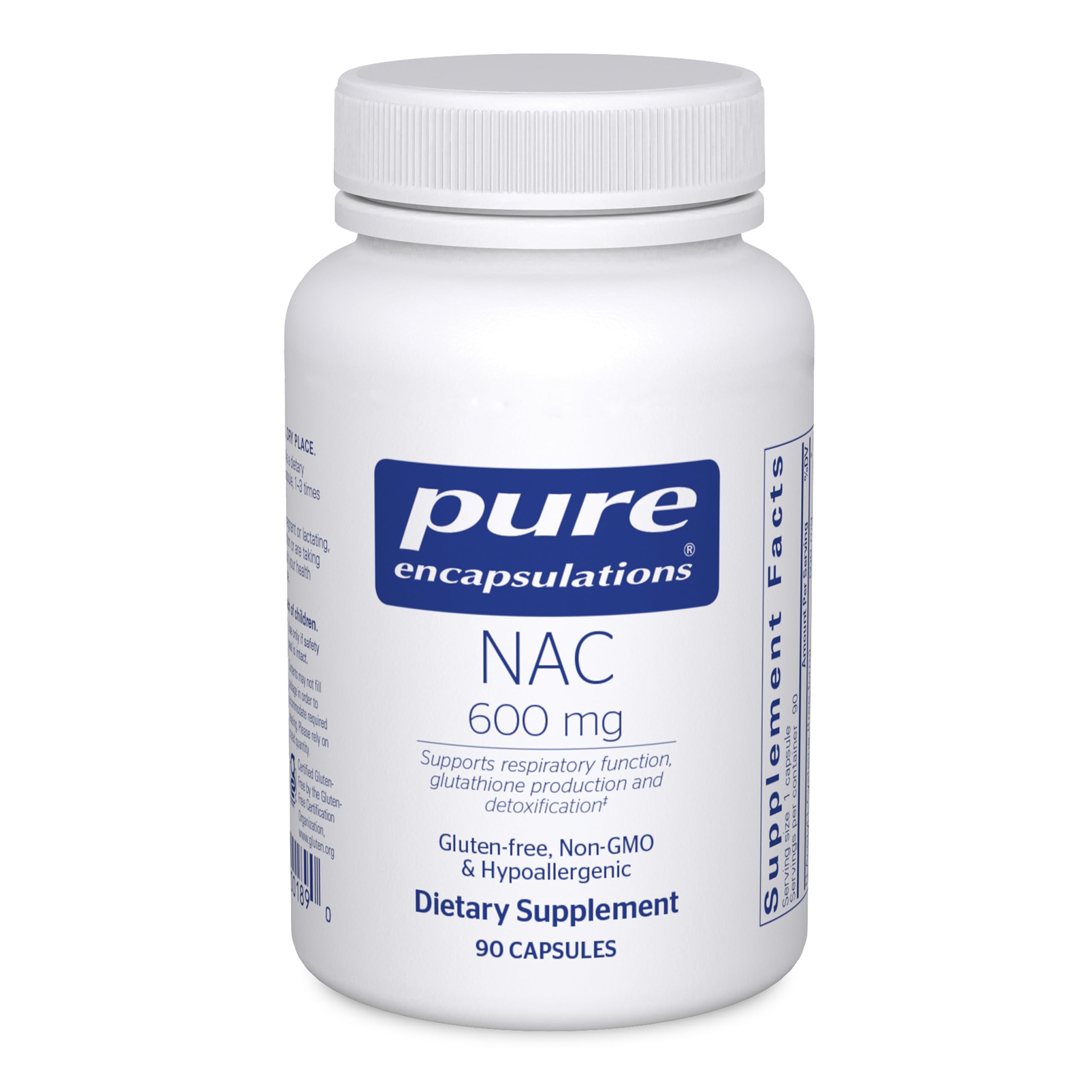 Pure Encapsulations N-Acetyl Cysteine 600mg supplement front view