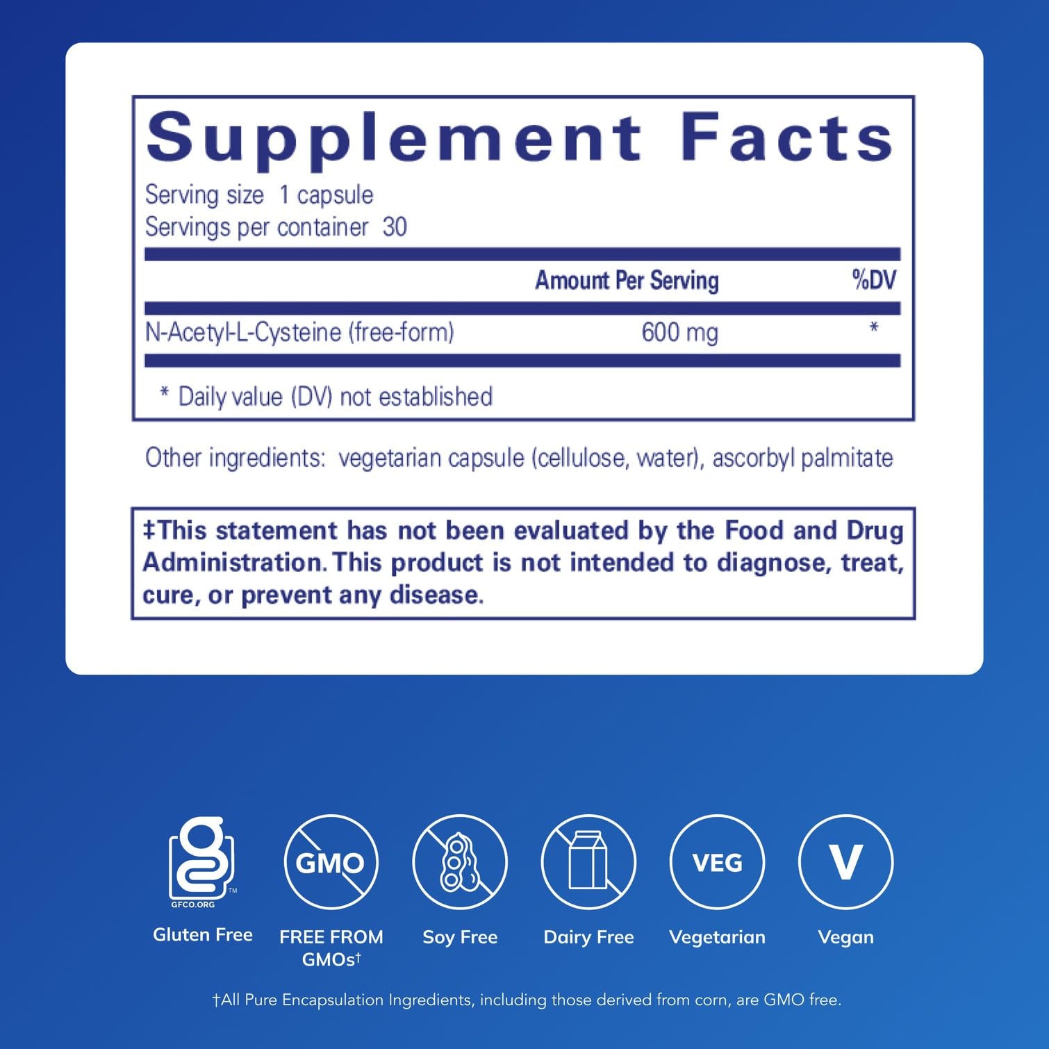 Pure Encapsulations N-Acetyl Cysteine 600mg supplement side view