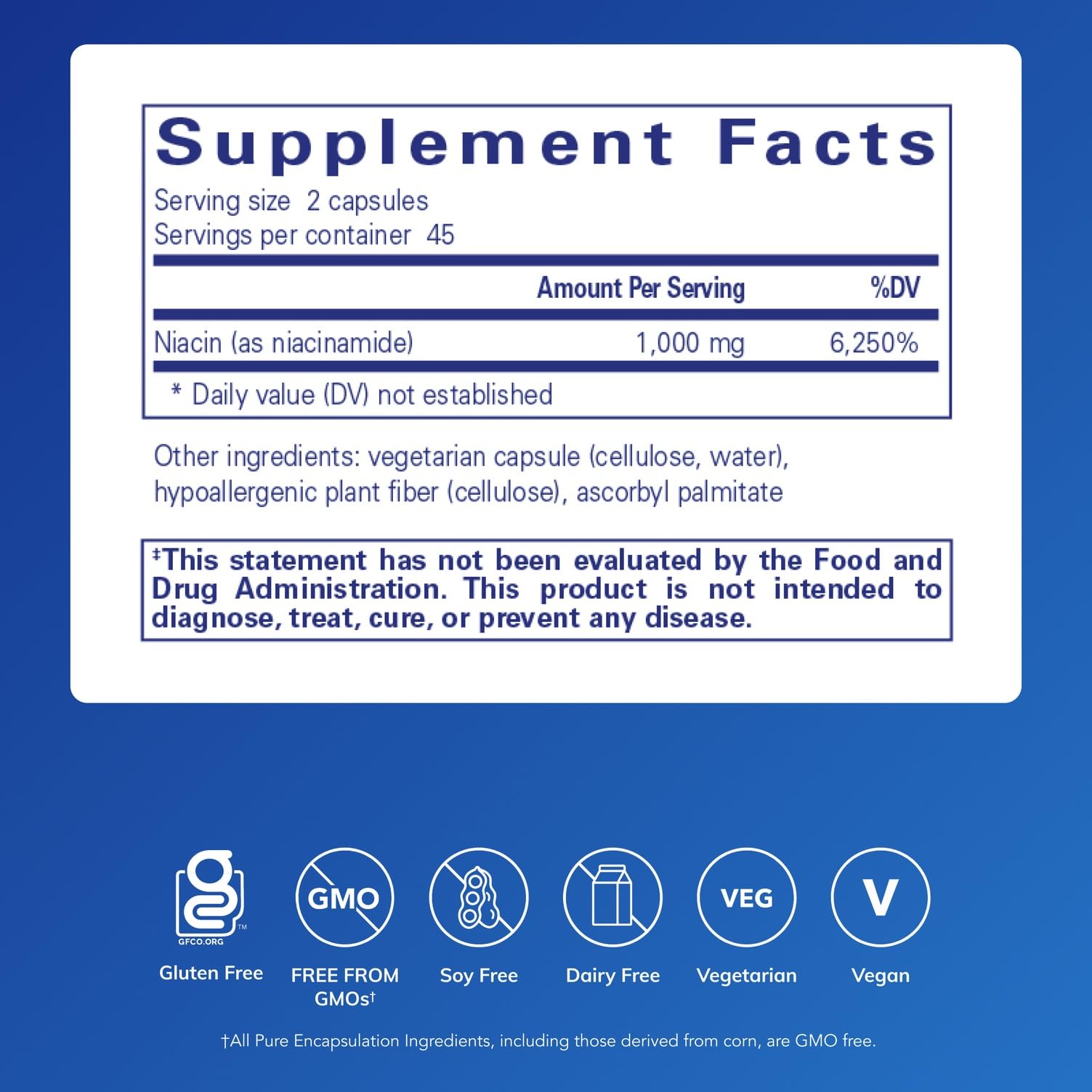 Pure Encapsulations Niacinamide B3 1000mg supplement side view