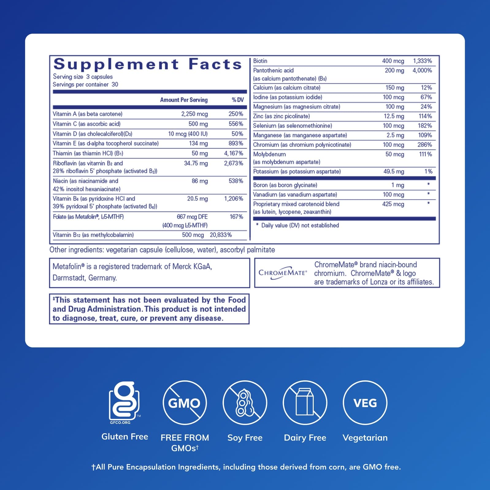 Pure Encapsulations Nutrient 950 multivitamin side view