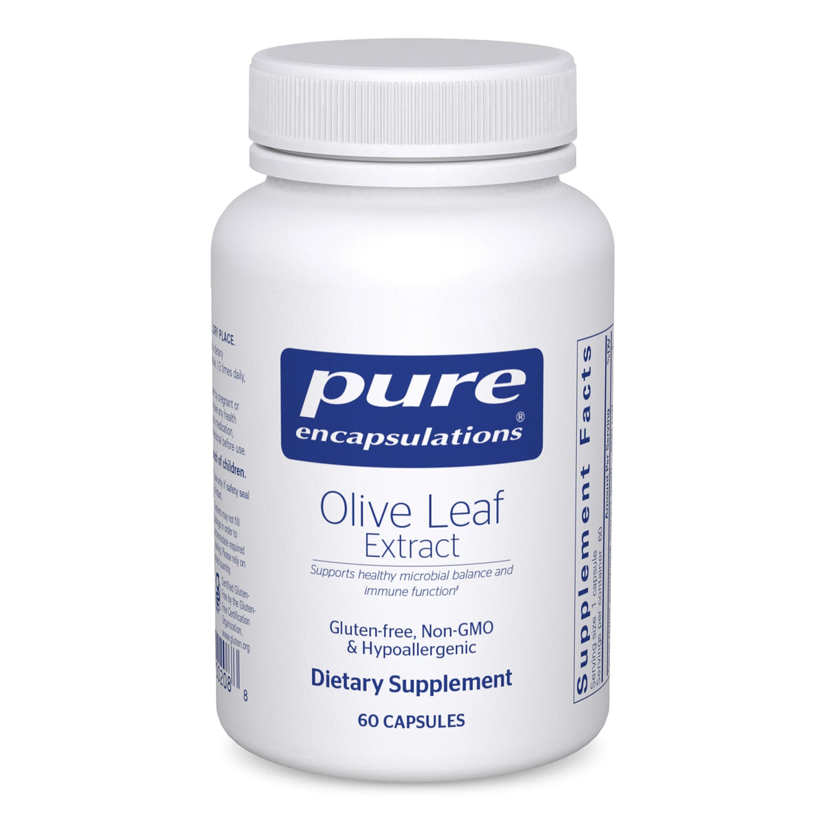 Pure Encapsulations Olive Leaf Extract 500mg vegetarian capsules front view