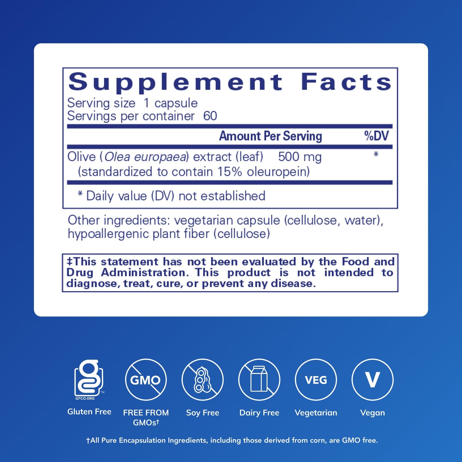 Pure Encapsulations Olive Leaf Extract packaging side view