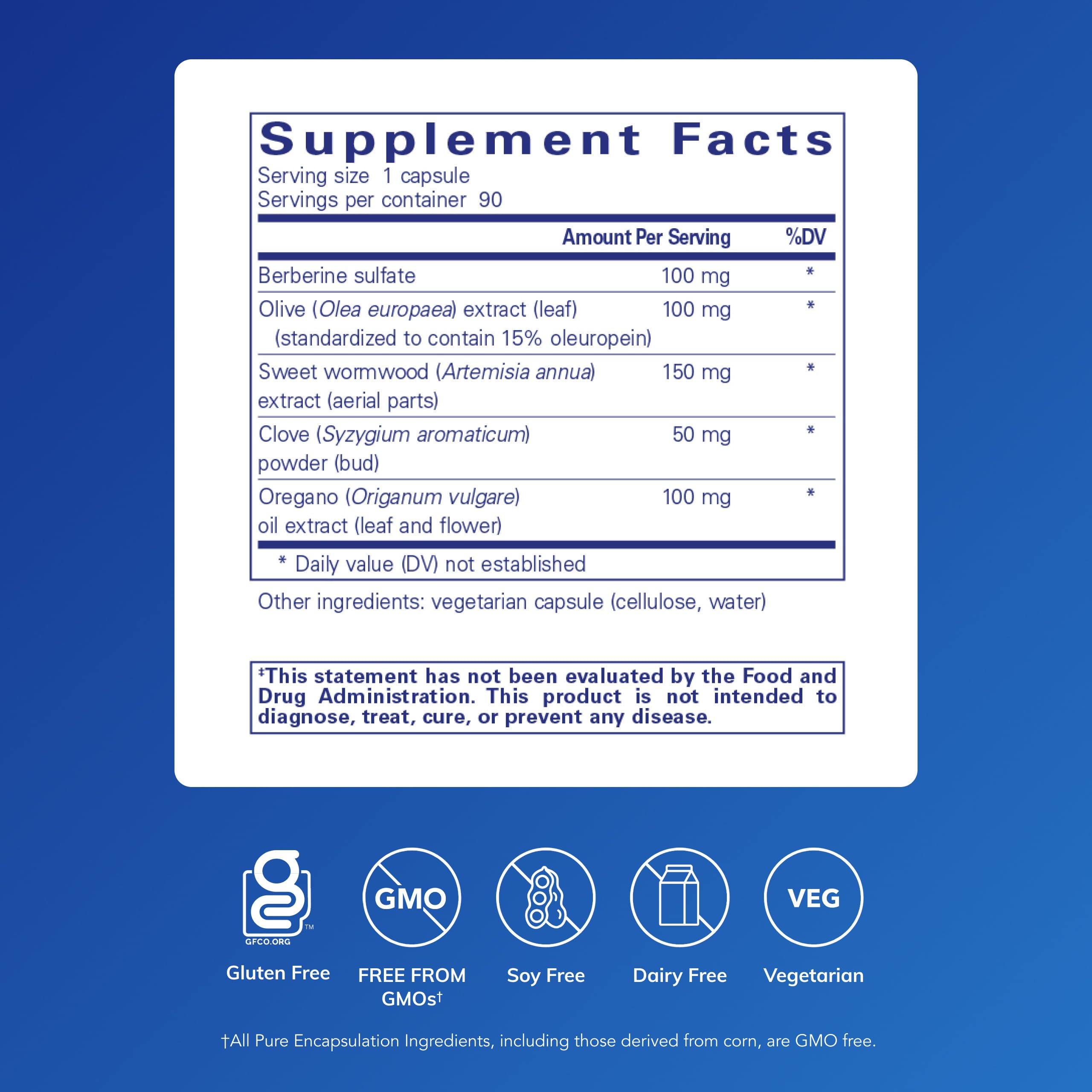 Pure Encapsulations Oregano Supplement side view showing label