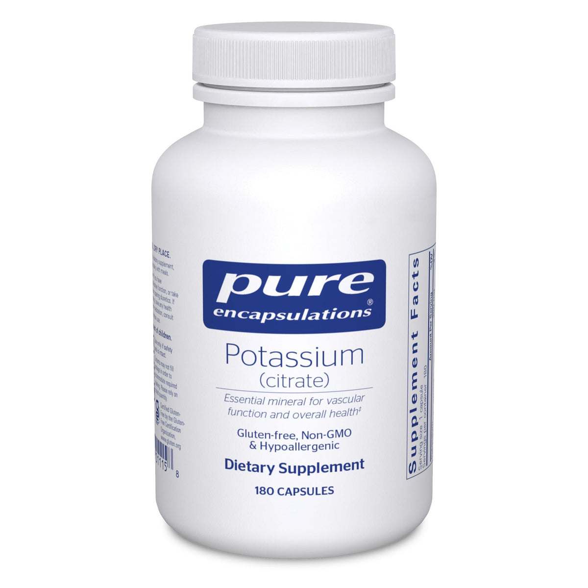 Pure Encapsulations Potassium Citrate 200mg supplement front view