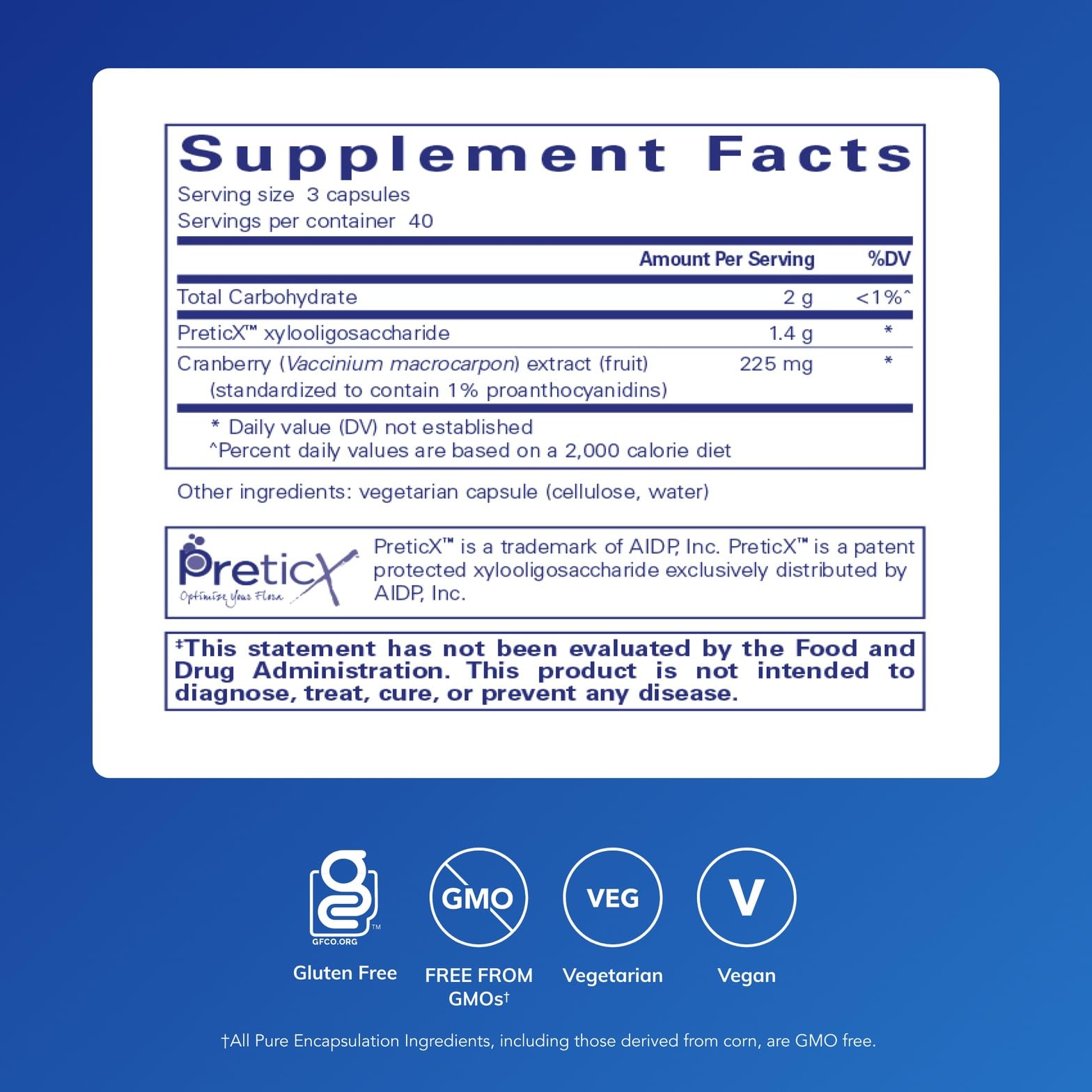 Pure Encapsulations Prebiotic Capsules side view showing label