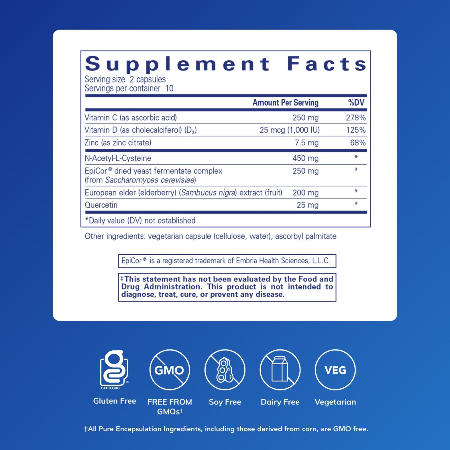 Pure Encapsulations PureDefense NAC 450mg 60 Capsules side view