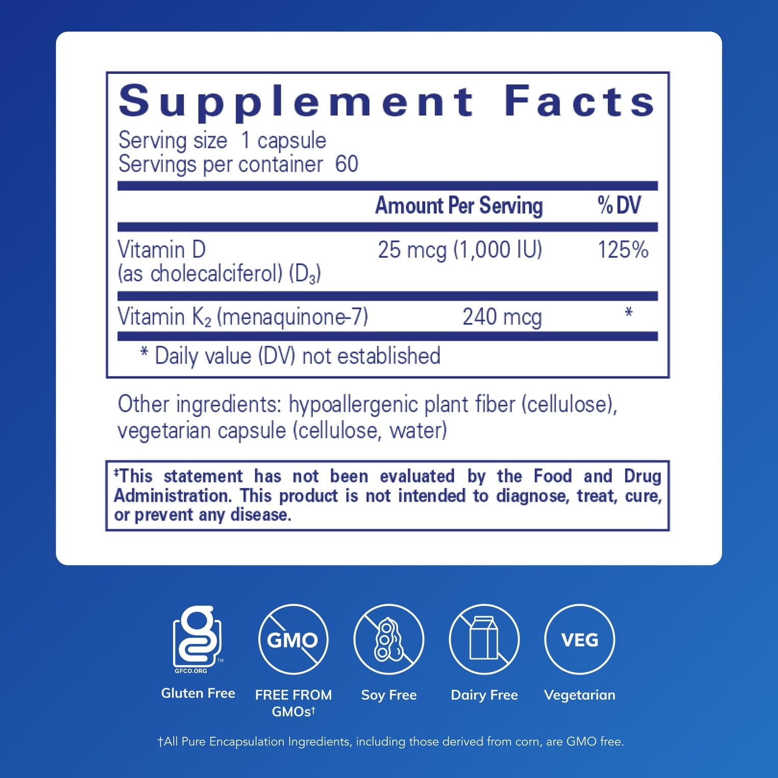 Pure Encapsulations PureHeart K2D supplement bottle side view