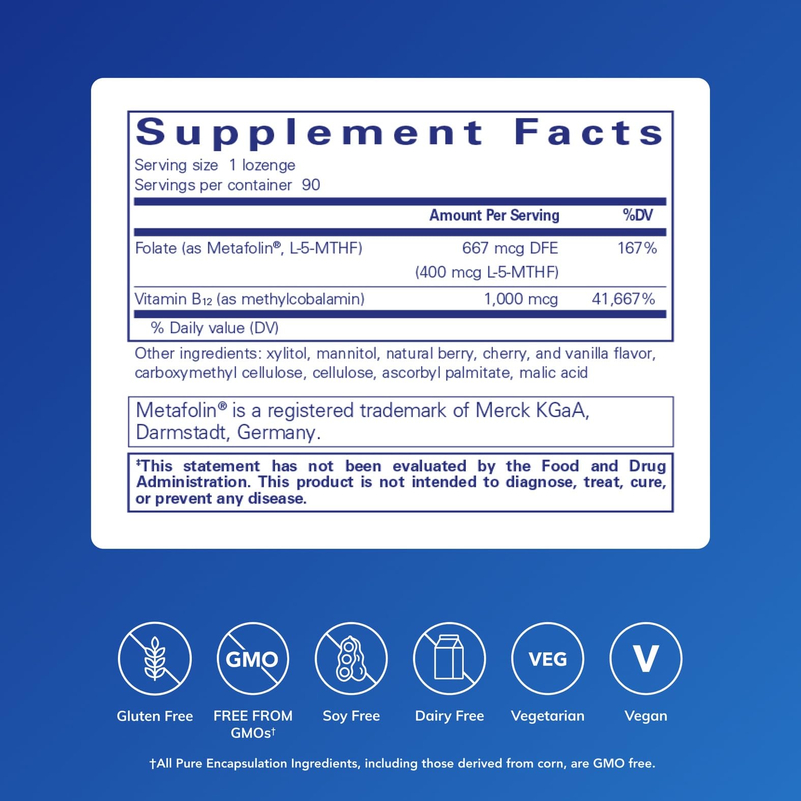 Pure Encapsulations PureMelt B12 Folate 1000 mcg lozenge packaging