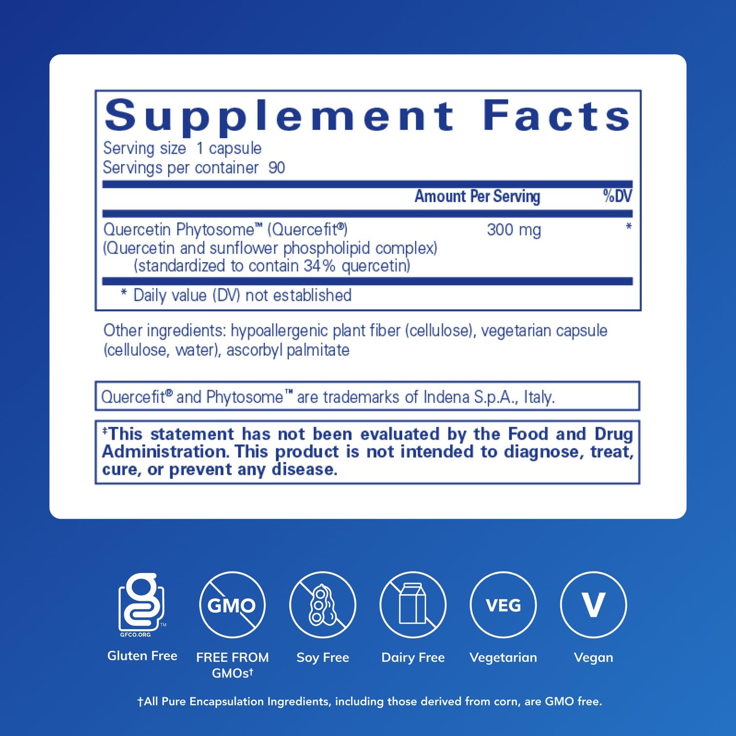 Pure Encapsulations Quercetin 300mg 60 capsules side view