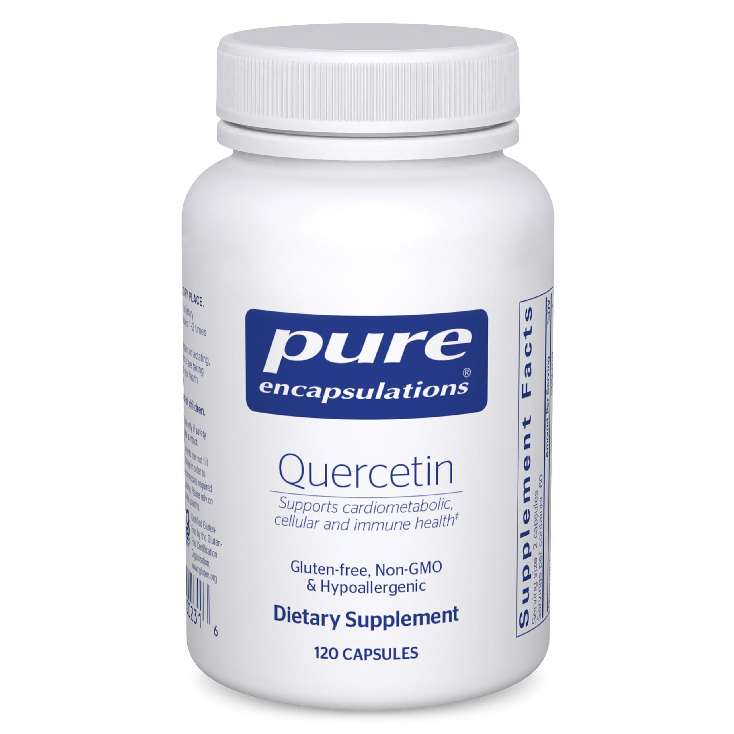 Pure Encapsulations Quercetin 500mg supplement front view with packaging