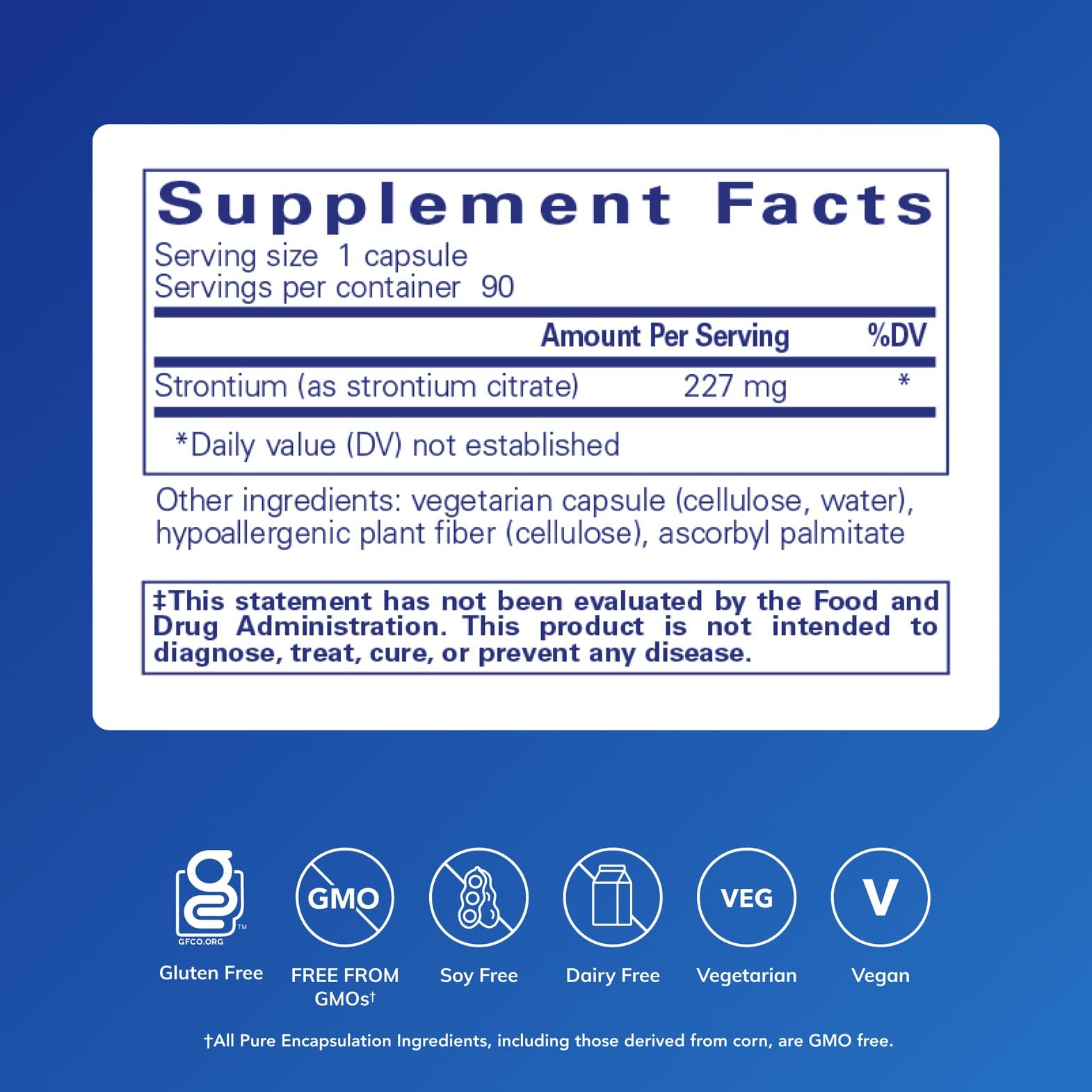 Pure Encapsulations Strontium Citrate 227mg supplement back view
