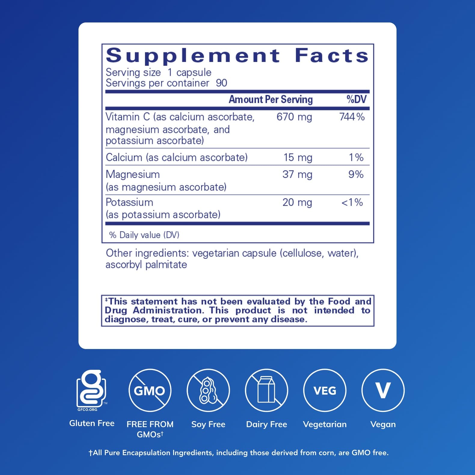 Pure Encapsulations Vitamin C Capsules packaging side view