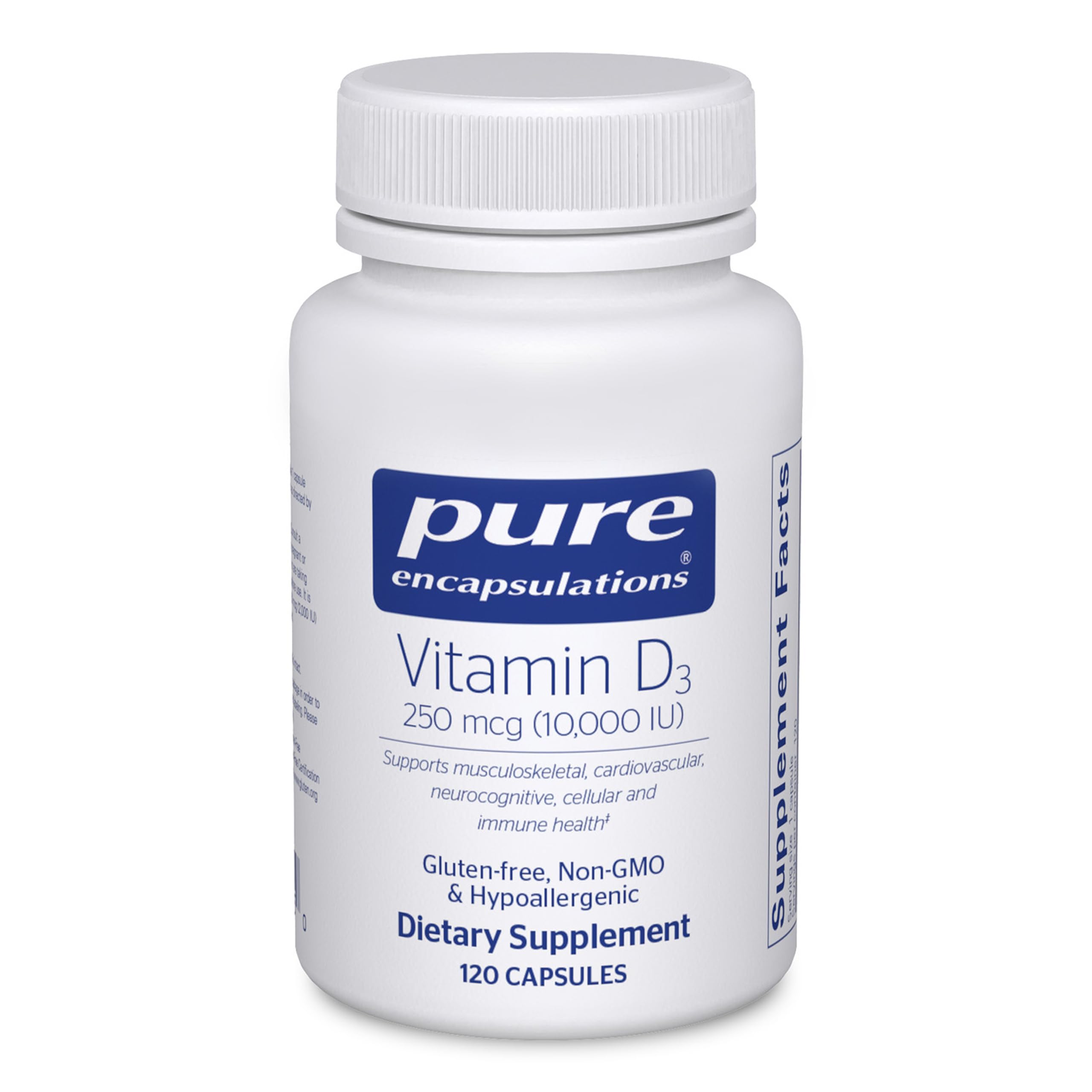 Pure Encapsulations Vitamin D3 250mcg 60 vegetarian capsules front view