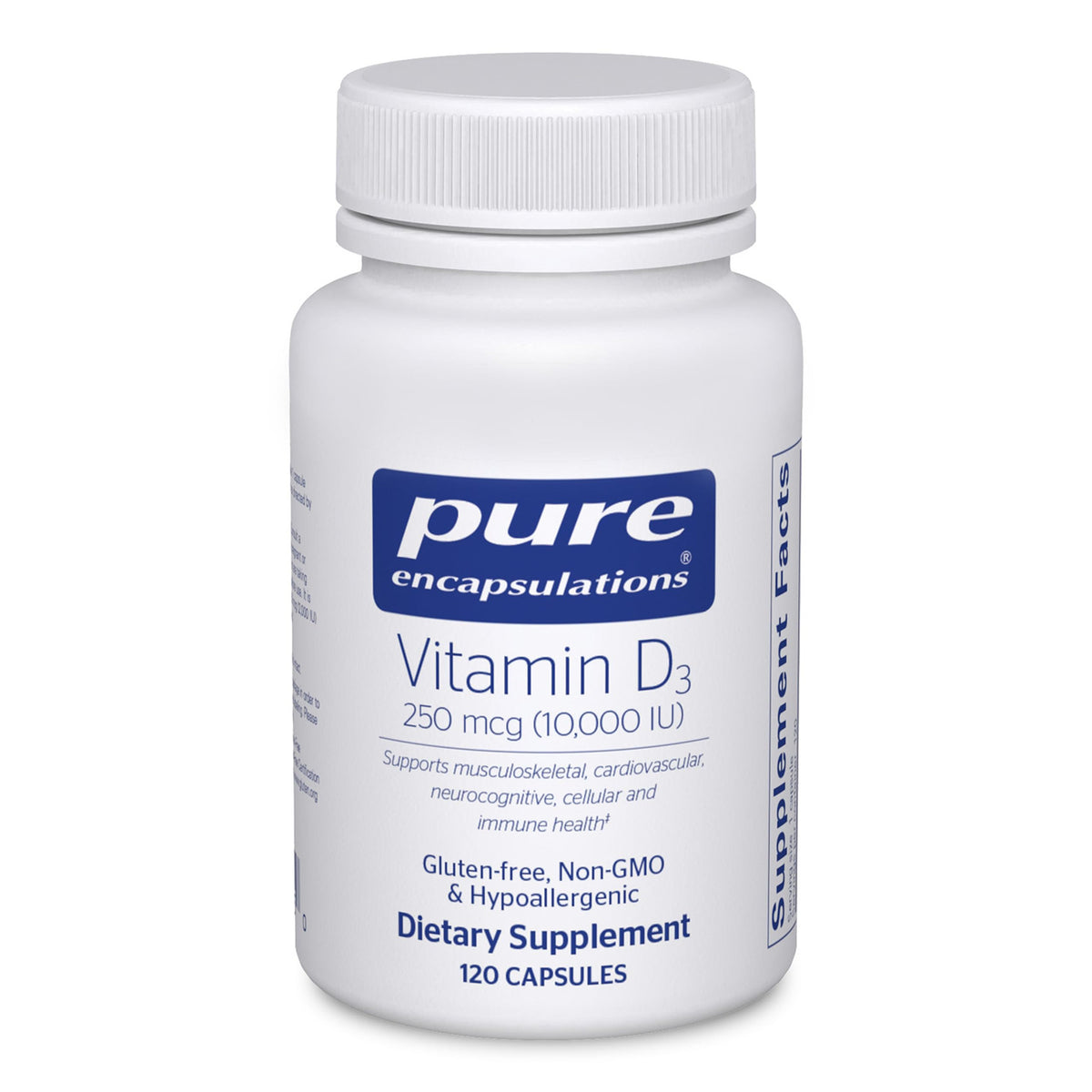 Pure Encapsulations Vitamin D3 250mcg 60 vegetarian capsules front view