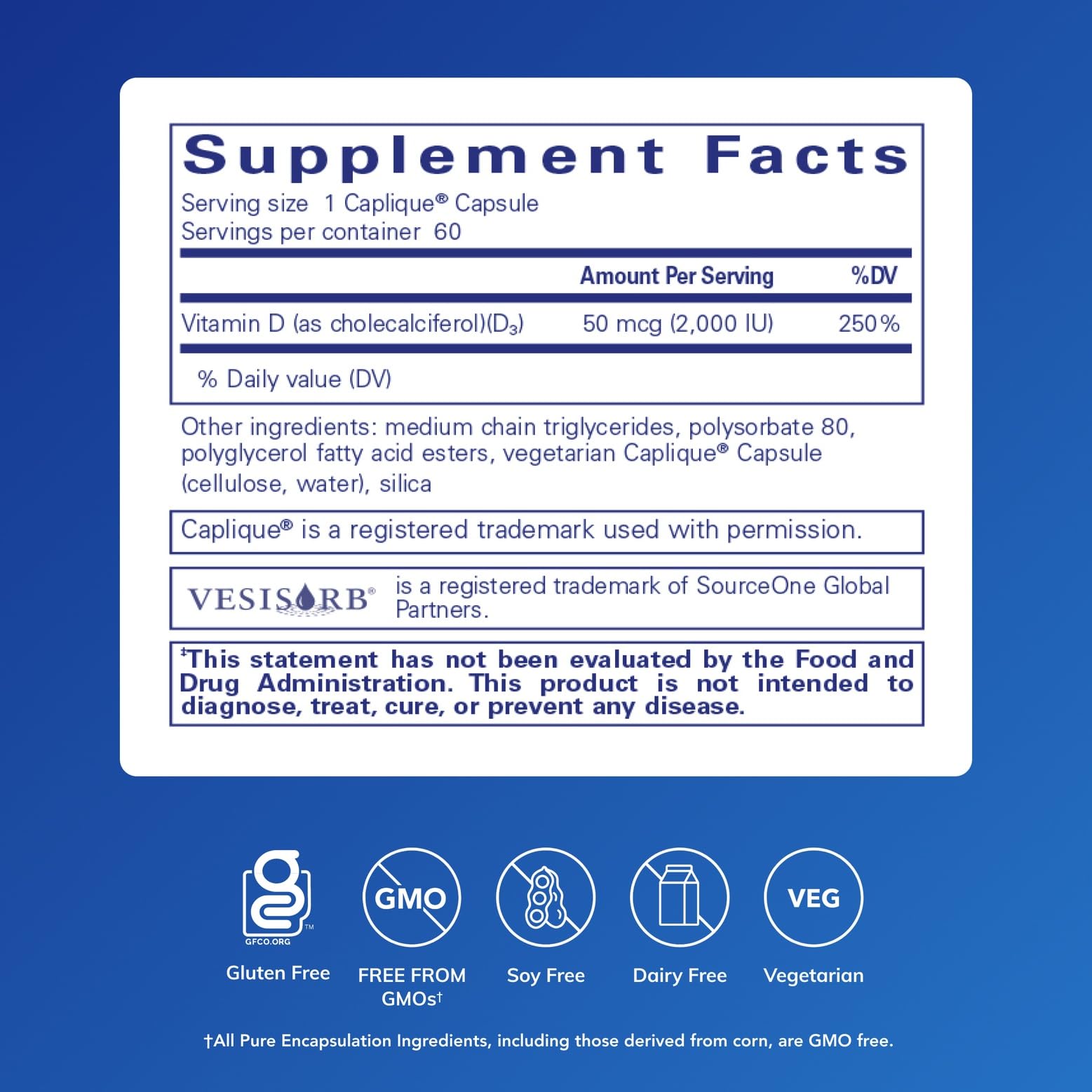 Pure Encapsulations Vitamin D3 50mcg capsule side view
