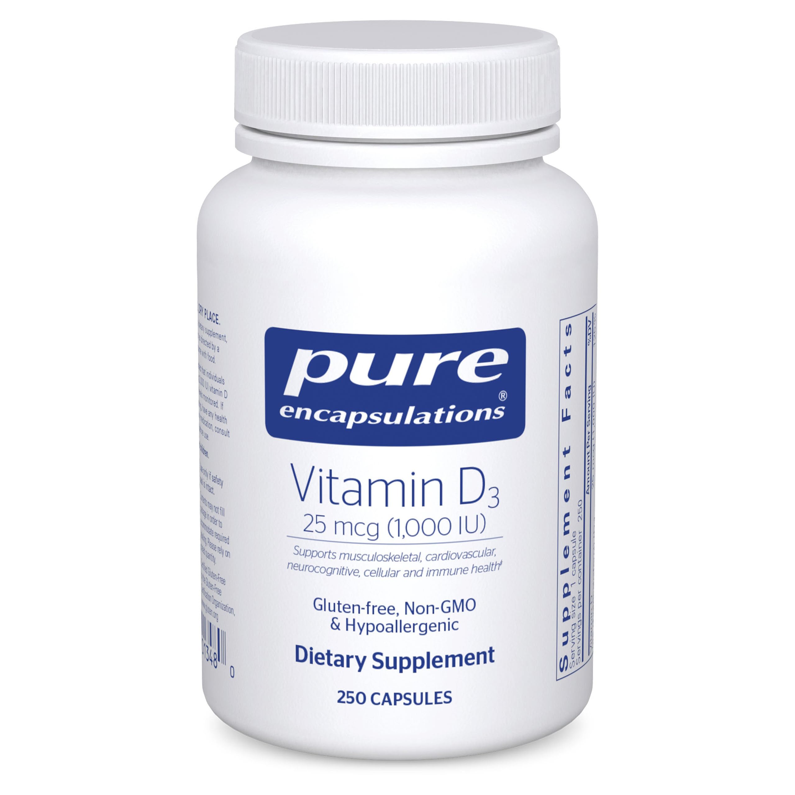 Pure Encapsulations Vitamin D3 Supplement 90 vegetarian capsules front view