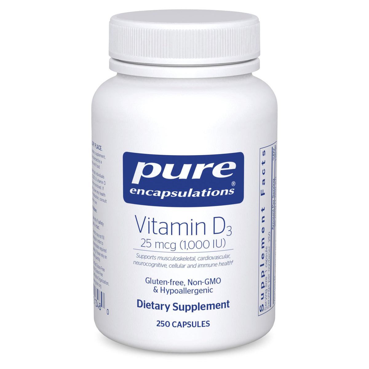 Pure Encapsulations Vitamin D3 Supplement 90 vegetarian capsules front view
