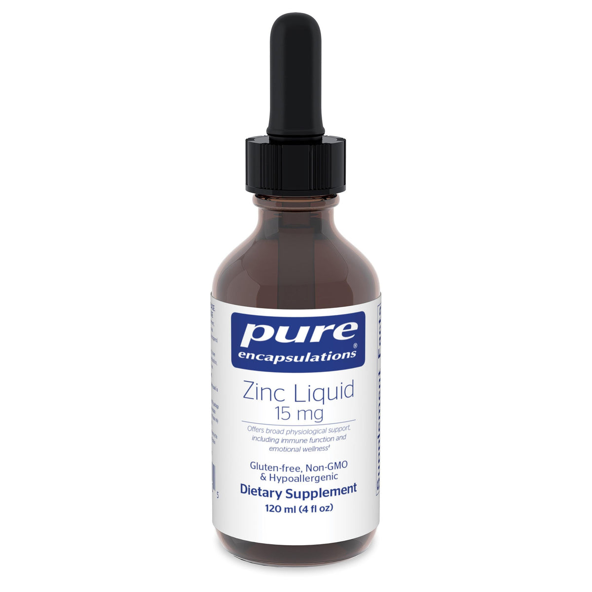 Pure Encapsulations Zinc Liquid Supplement 15mg front view