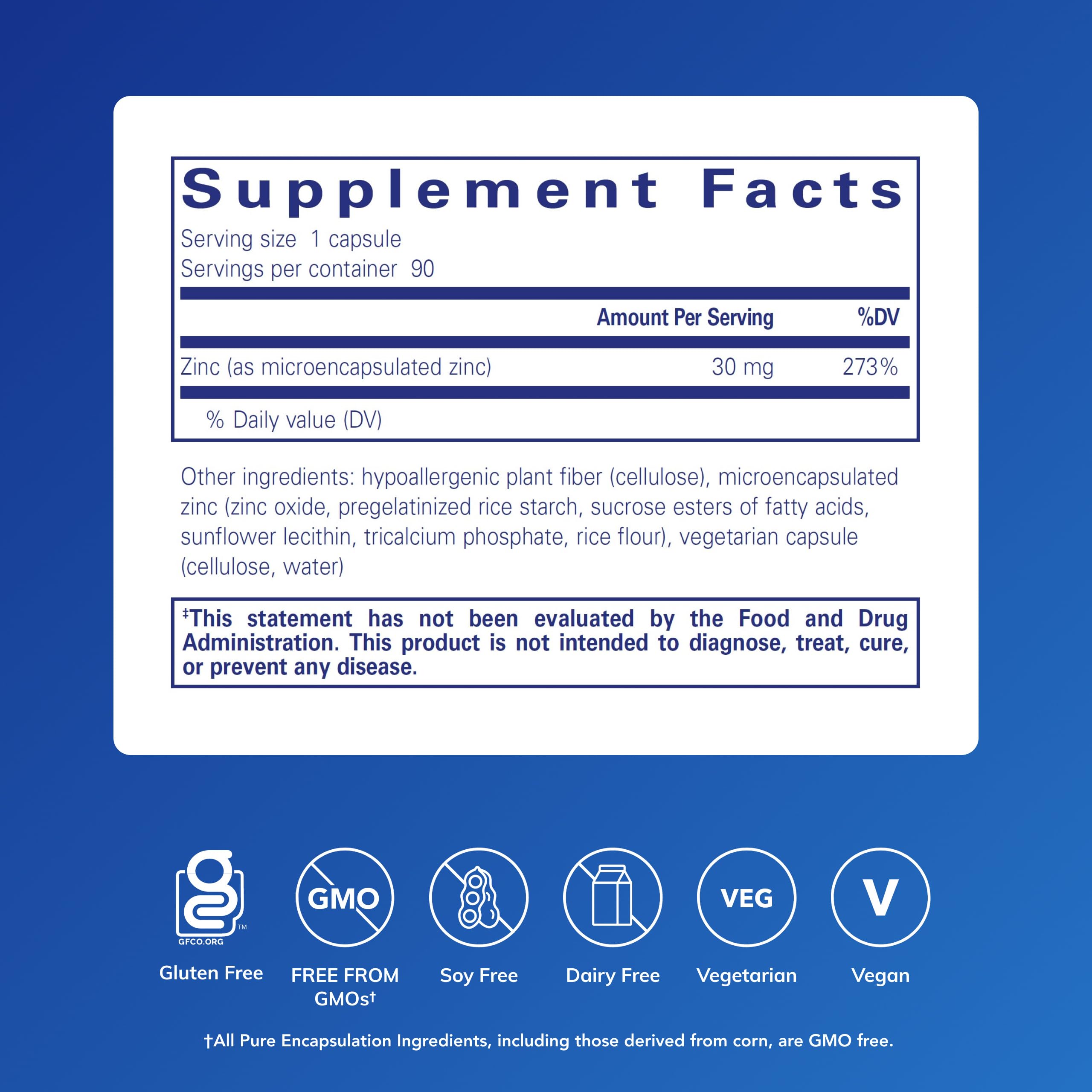 Pure Encapsulations Zinc Microencapsulated 90 Capsules side view