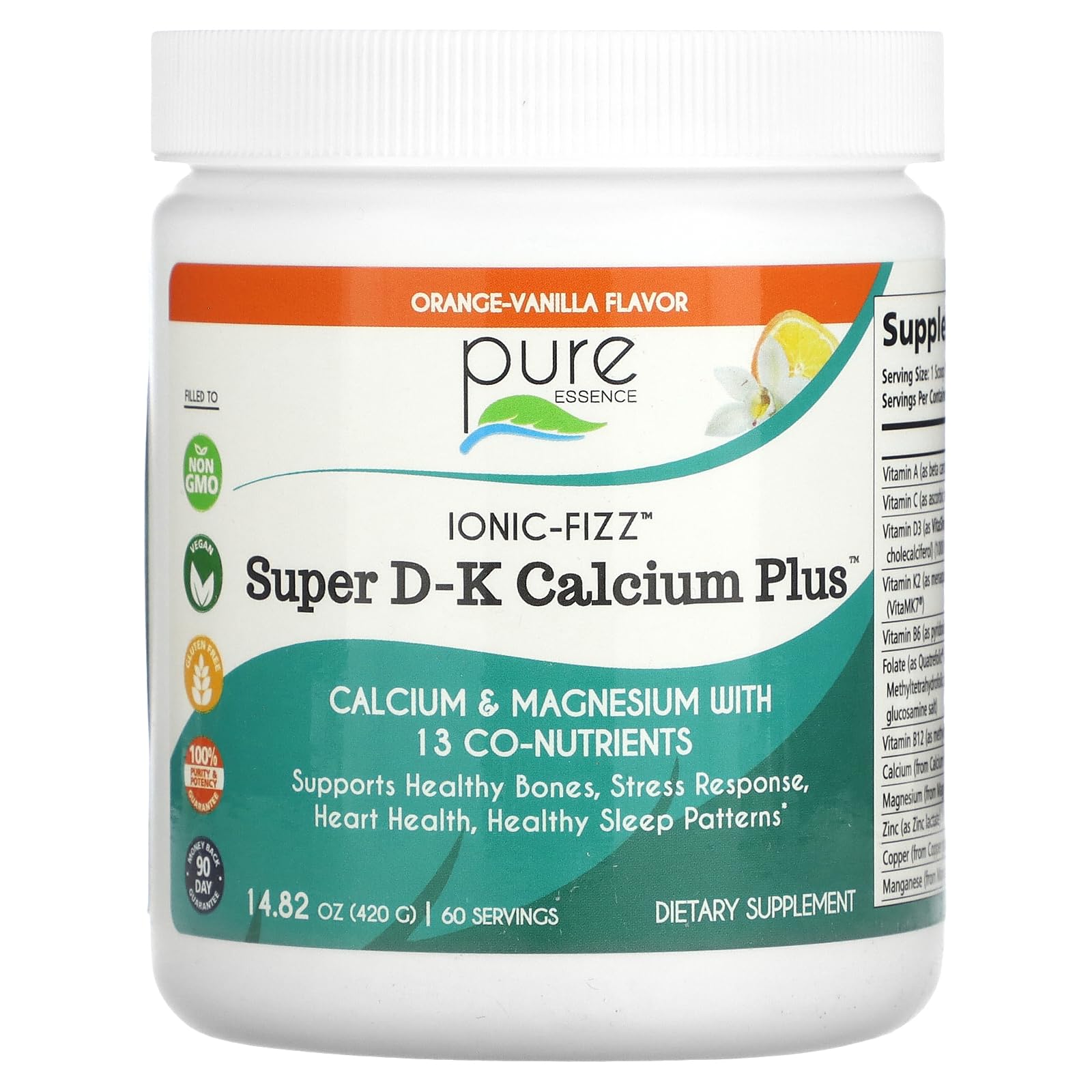 PURE ESSENCE LABS Calcium Magnesium Vitamin D3 K2 Supplement front view