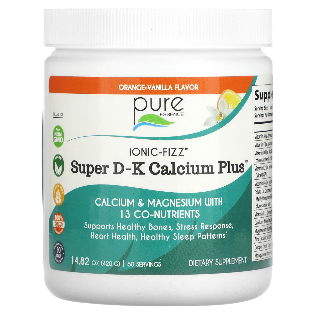 PURE ESSENCE LABS Calcium Magnesium Vitamin D3 K2 Supplement front view