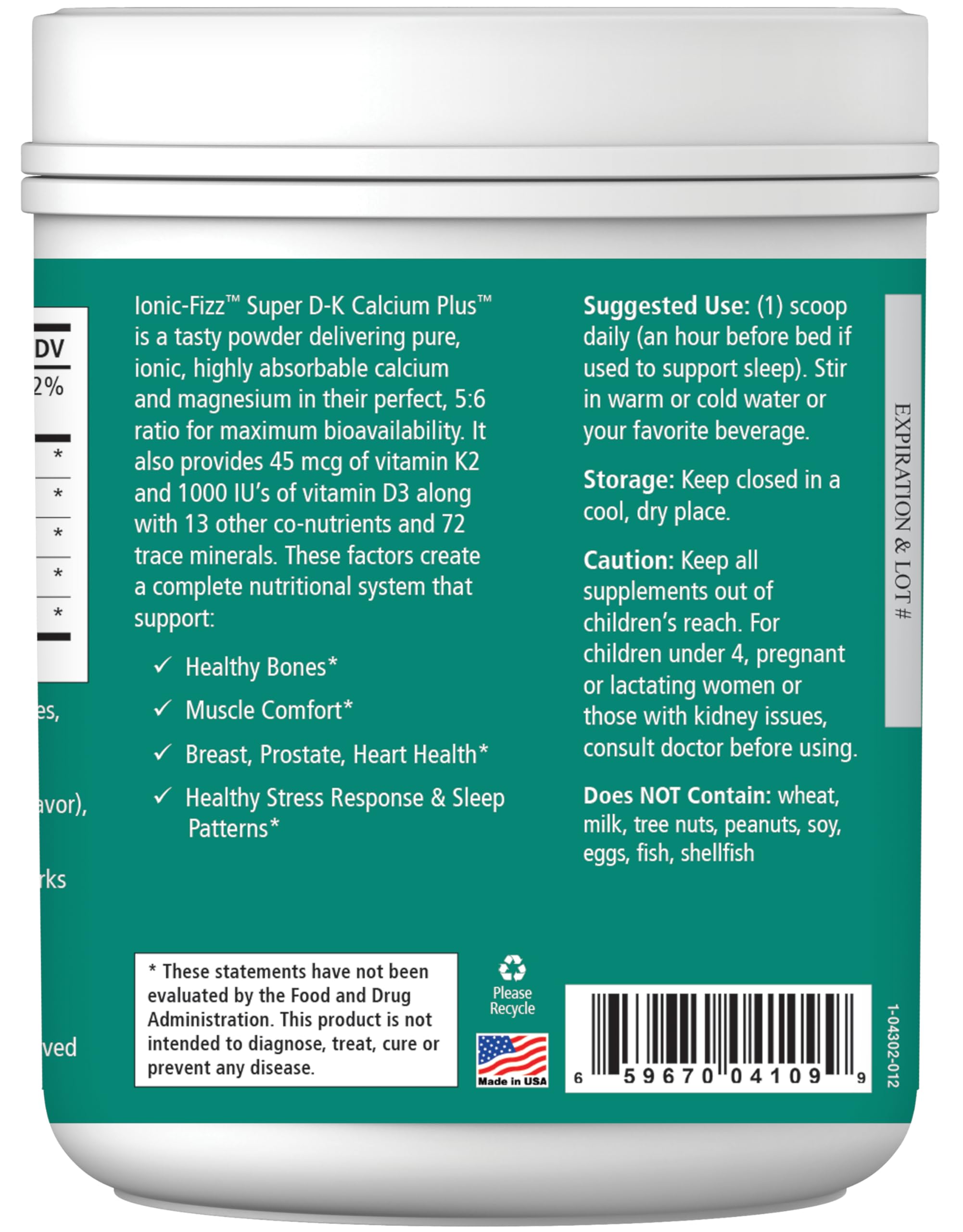 PURE ESSENCE LABS Calcium Magnesium Vitamin D3 K2 Supplement side view