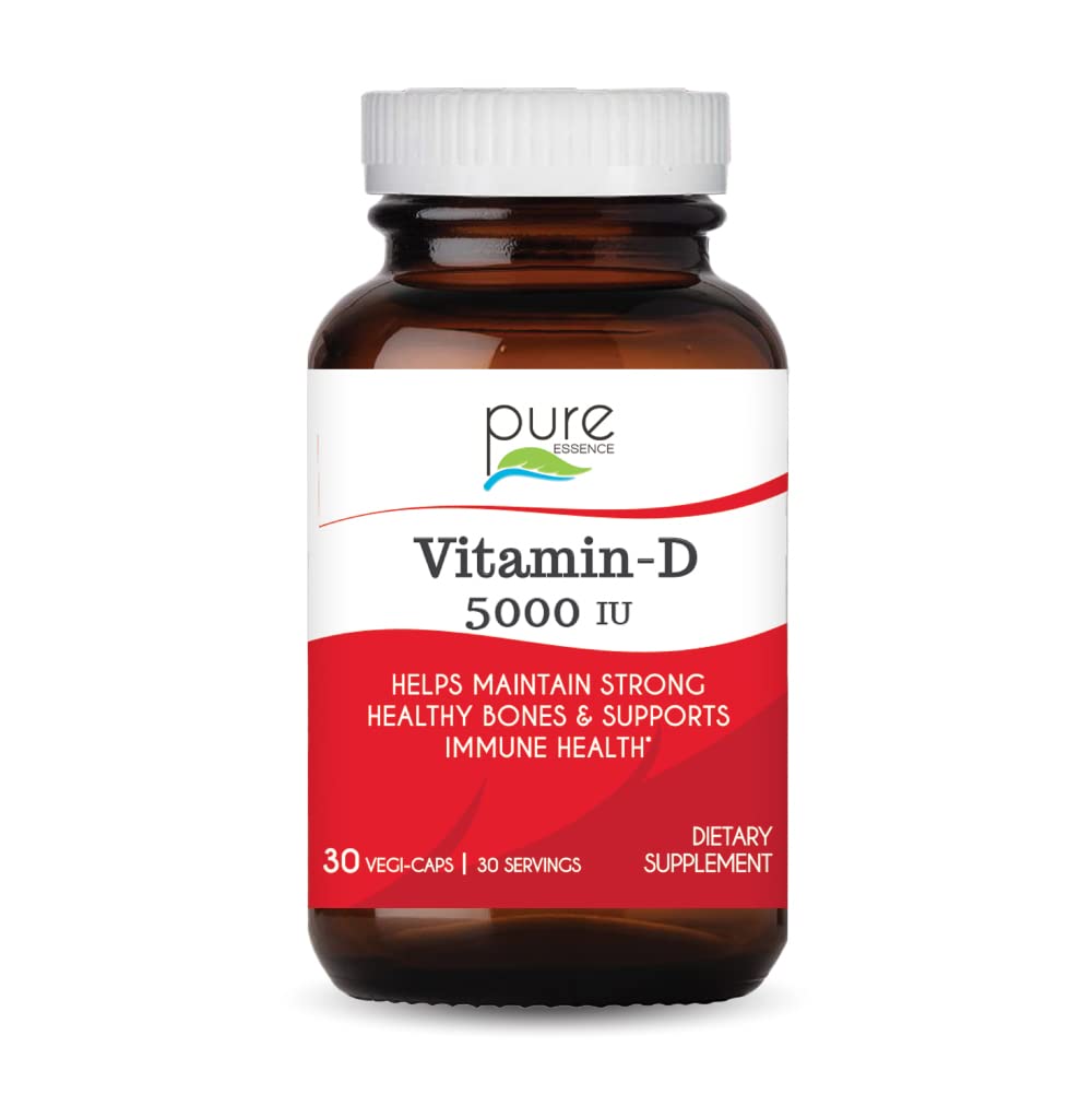 PURE ESSENCE LABS Vitamin D 5000 IU supplement bottle front view