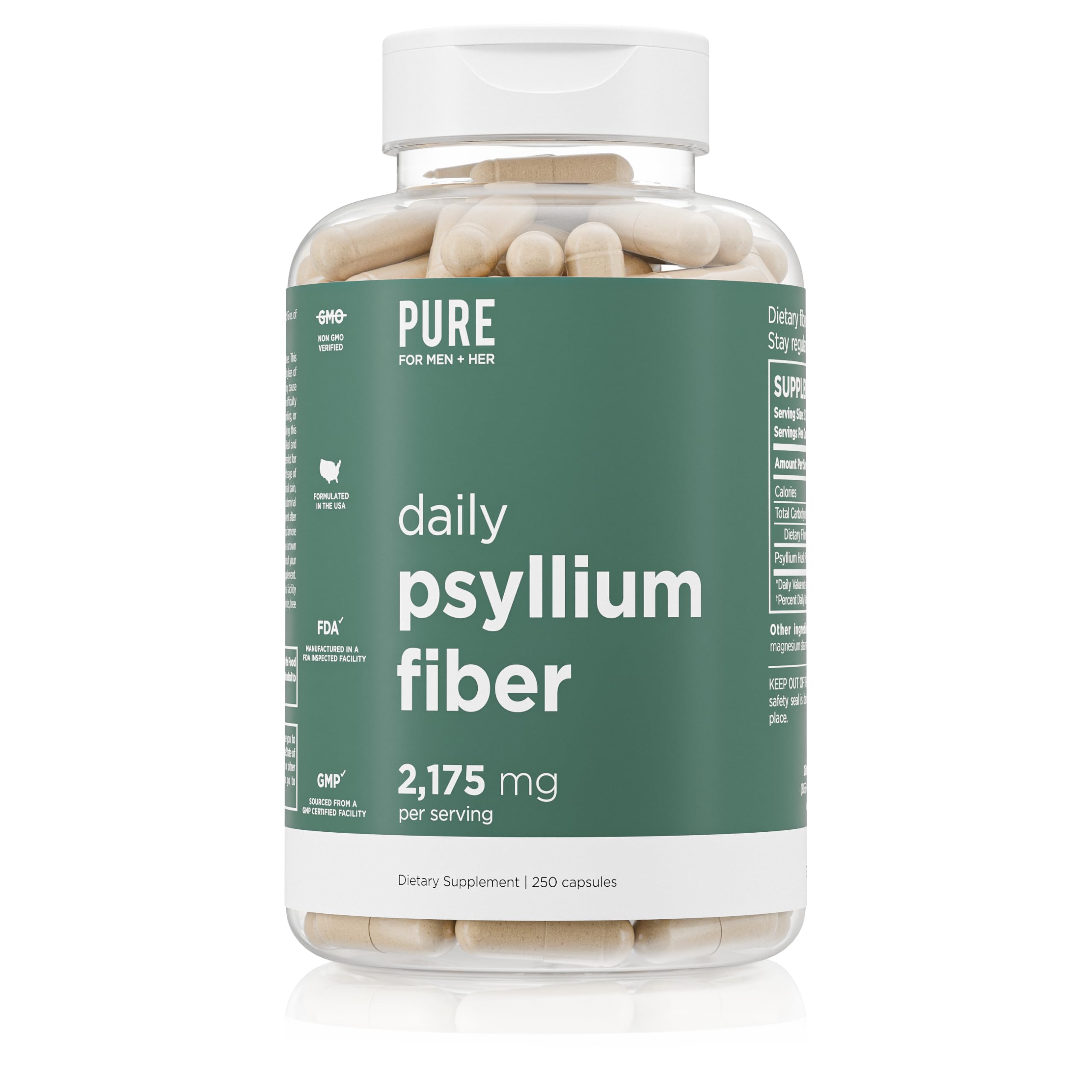 Pure for Men Psyllium Husk Fiber Capsules bottle front view