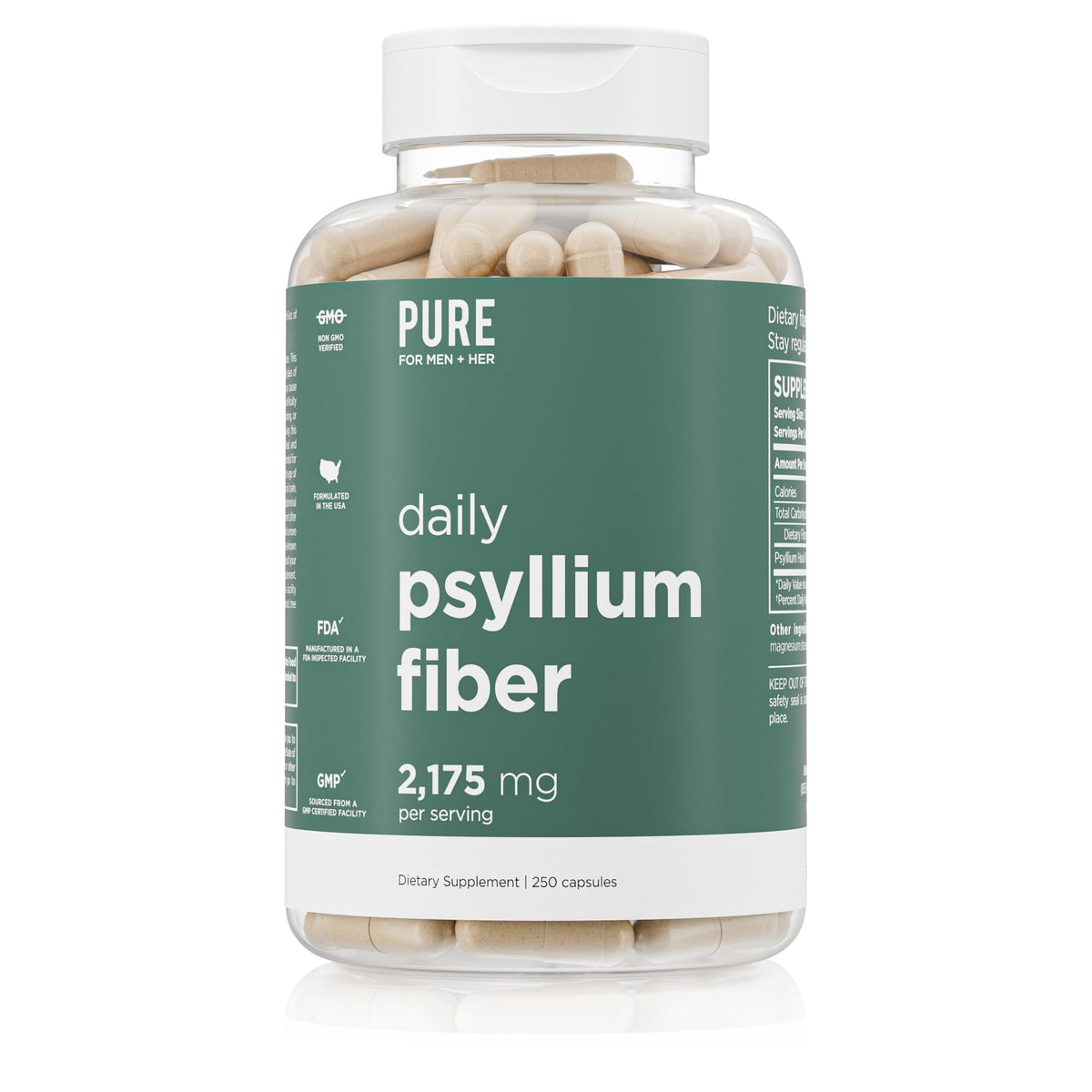 Pure for Men Psyllium Husk Fiber Capsules bottle front view