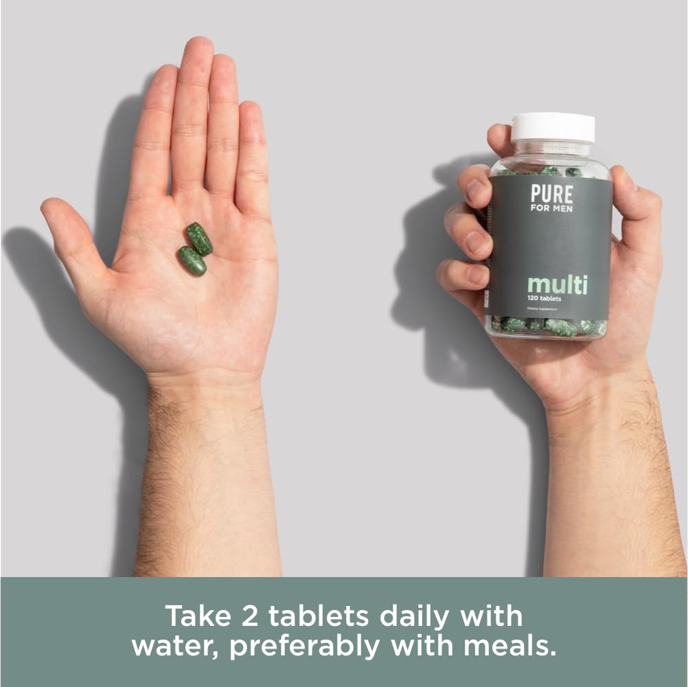 Pure for Men Stay Ready Multi Multivitamin 120 Tablets on a kitchen counter