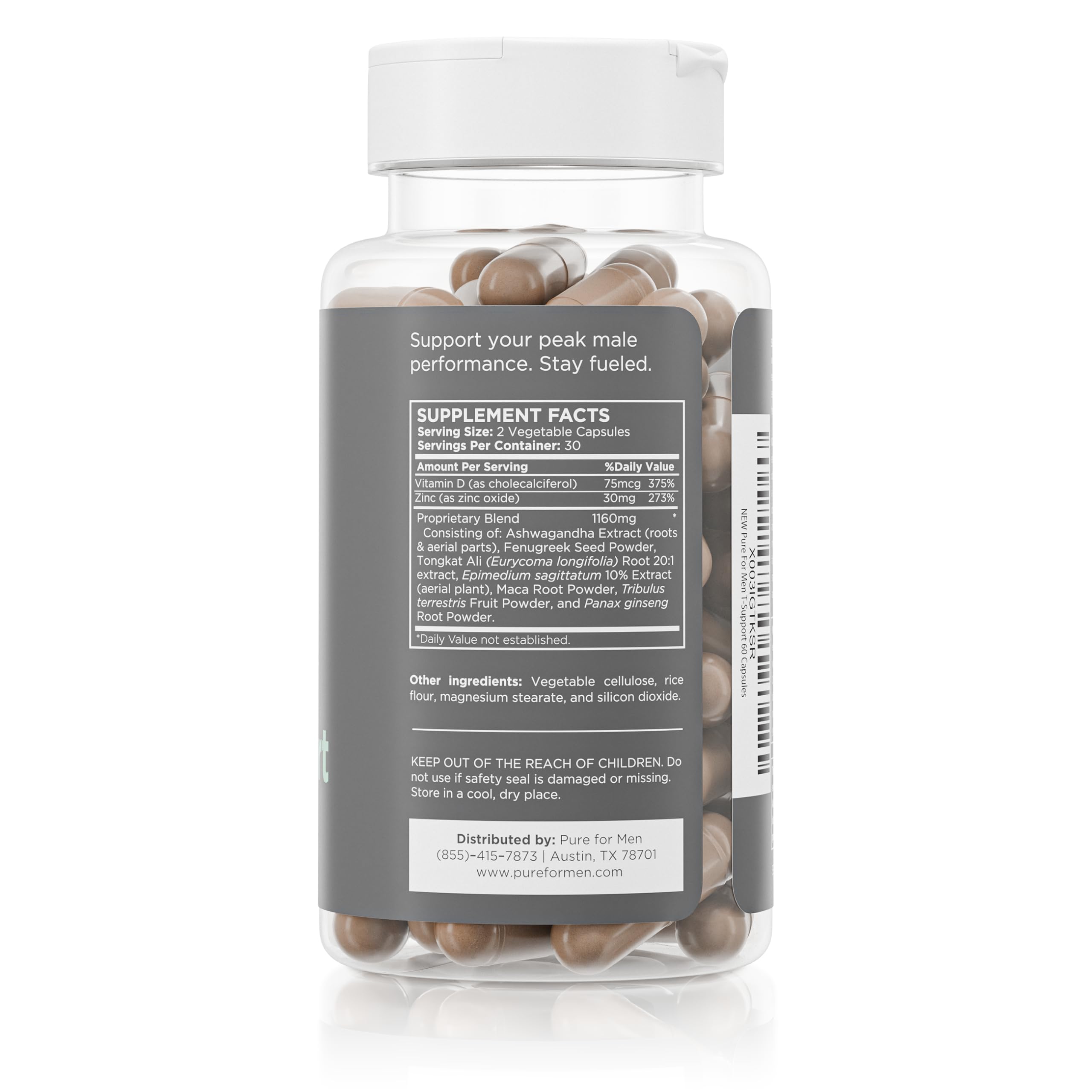 Pure for Men T-Support Supplement 60 Capsules back view